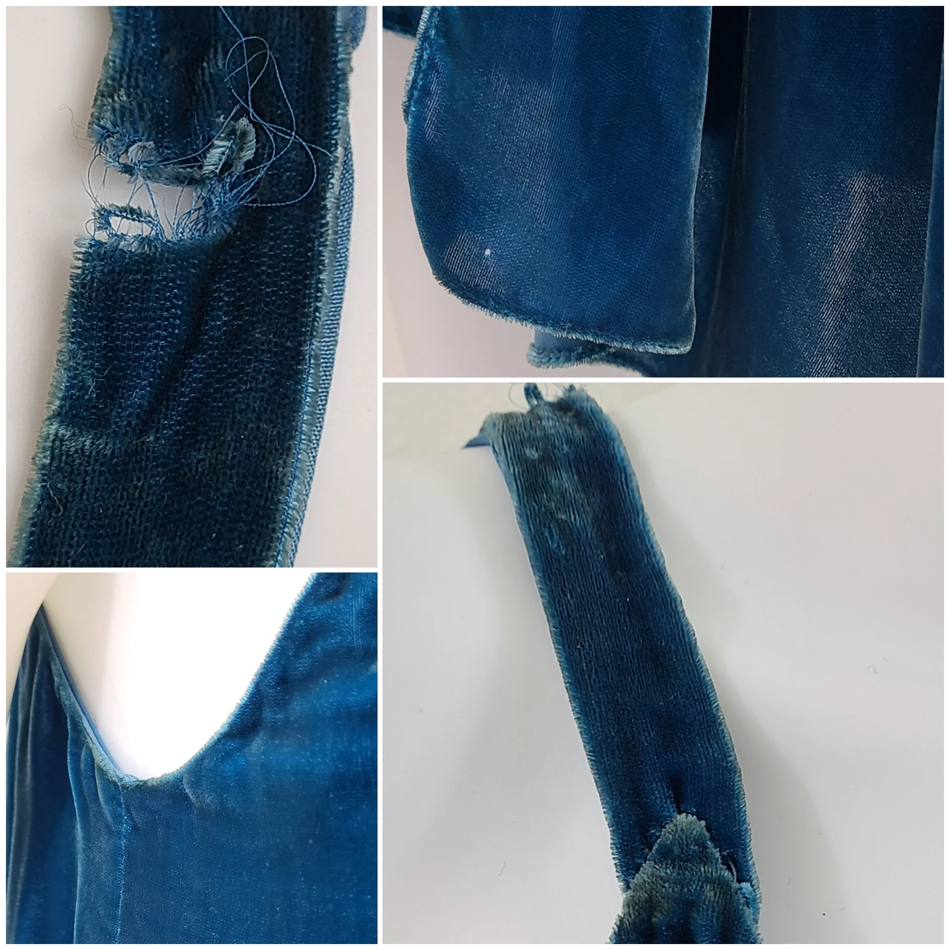 20s Antique Blue Teal Velvet Flapper Dress Flowers - Image 6