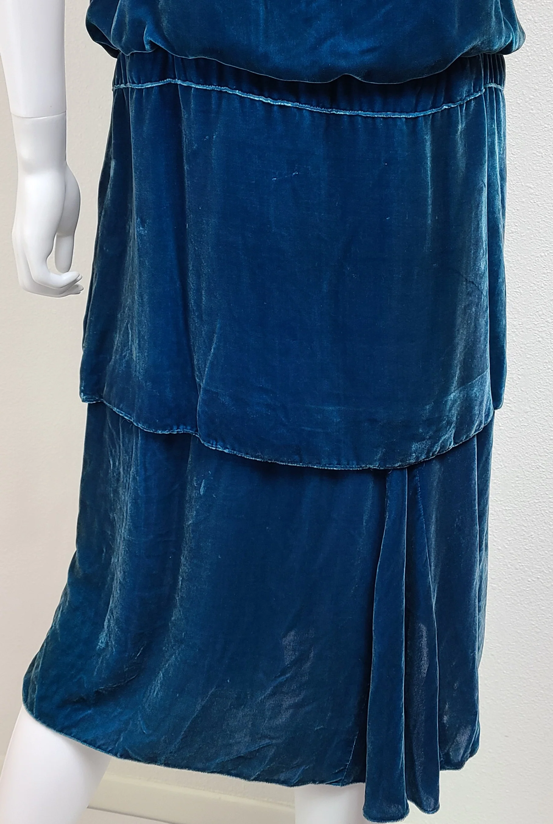 20s Antique Blue Teal Velvet Flapper Dress Flowers - Image 7