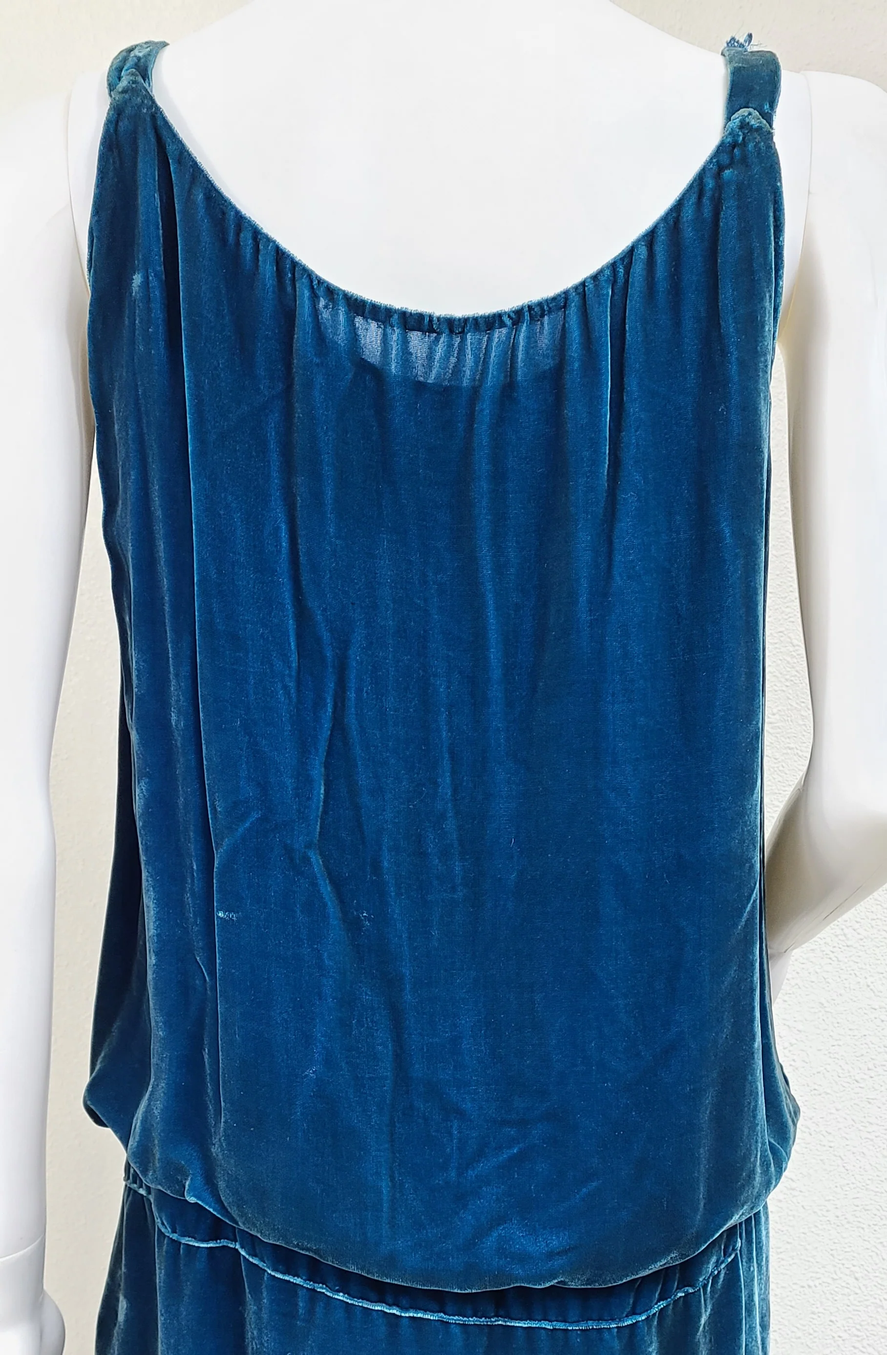 20s Antique Blue Teal Velvet Flapper Dress Flowers - Image 8