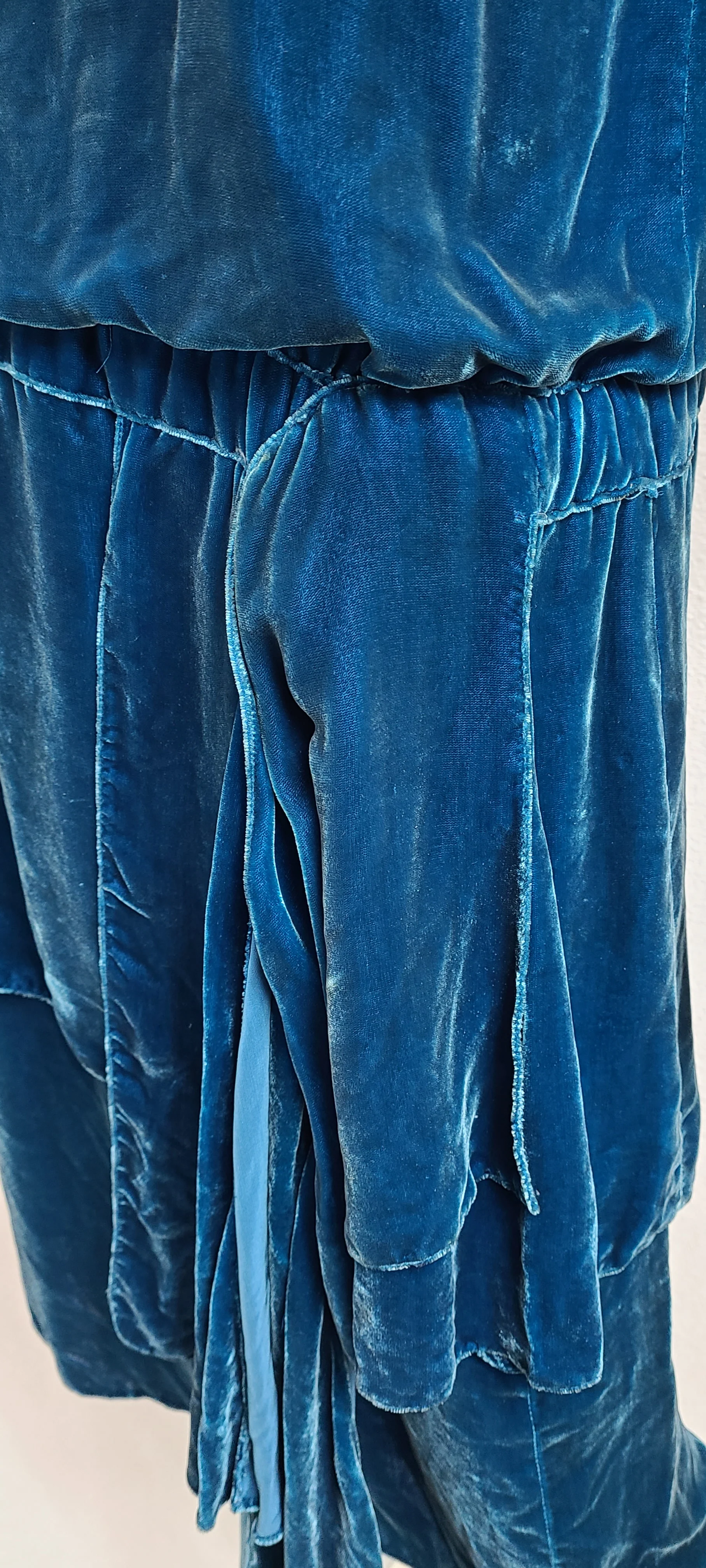 20s Antique Blue Teal Velvet Flapper Dress Flowers - Image 9