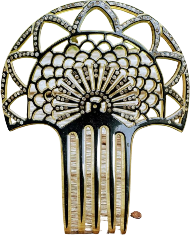 20s Antique Celluloid Rhinestone Mantilla Hair Comb - Image 2