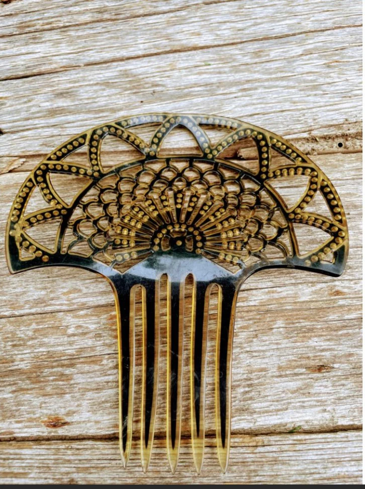 20s Antique Celluloid Rhinestone Mantilla Hair Comb - Image 7