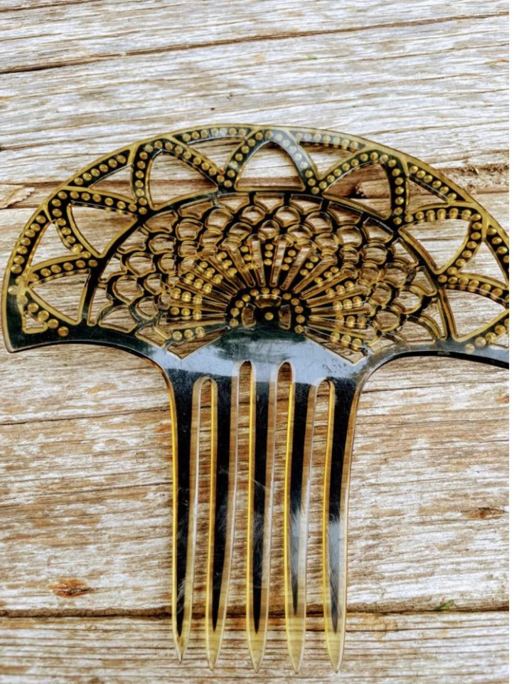20s Antique Celluloid Rhinestone Mantilla Hair Comb - Image 8