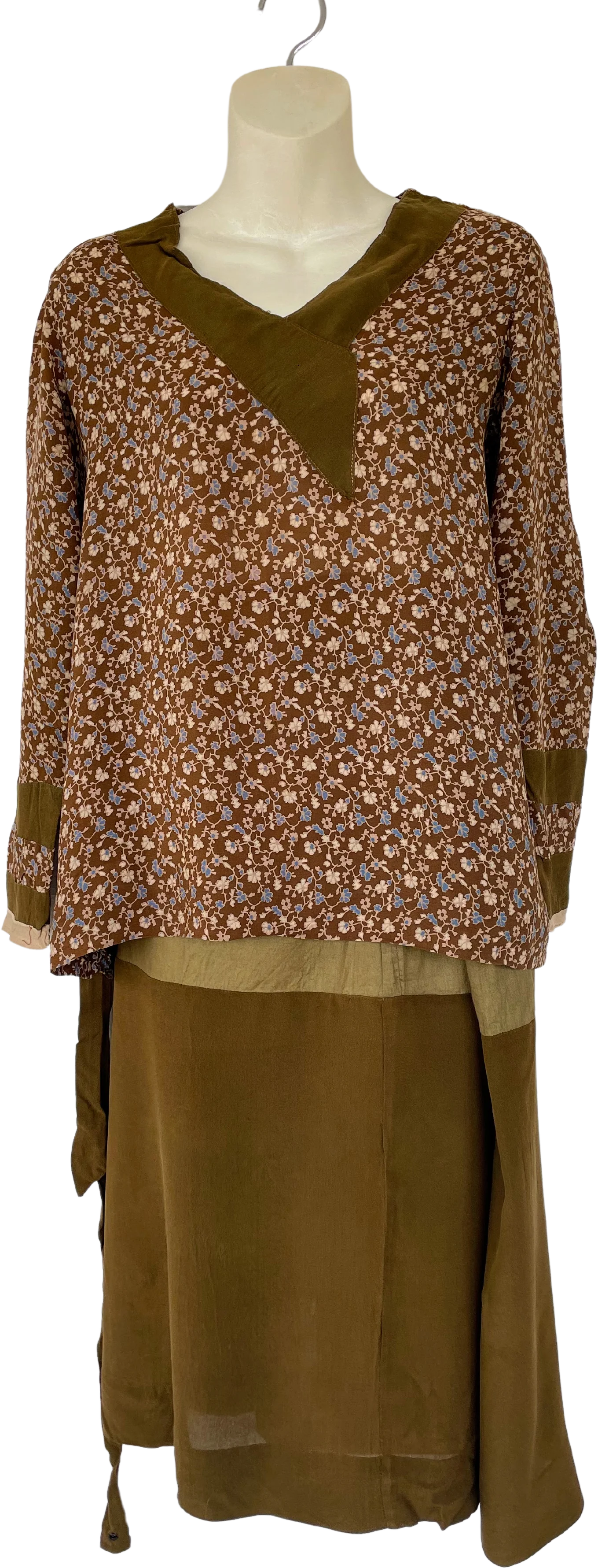 20s Antique Silk And Linen Maternity Skirt Blouse Set