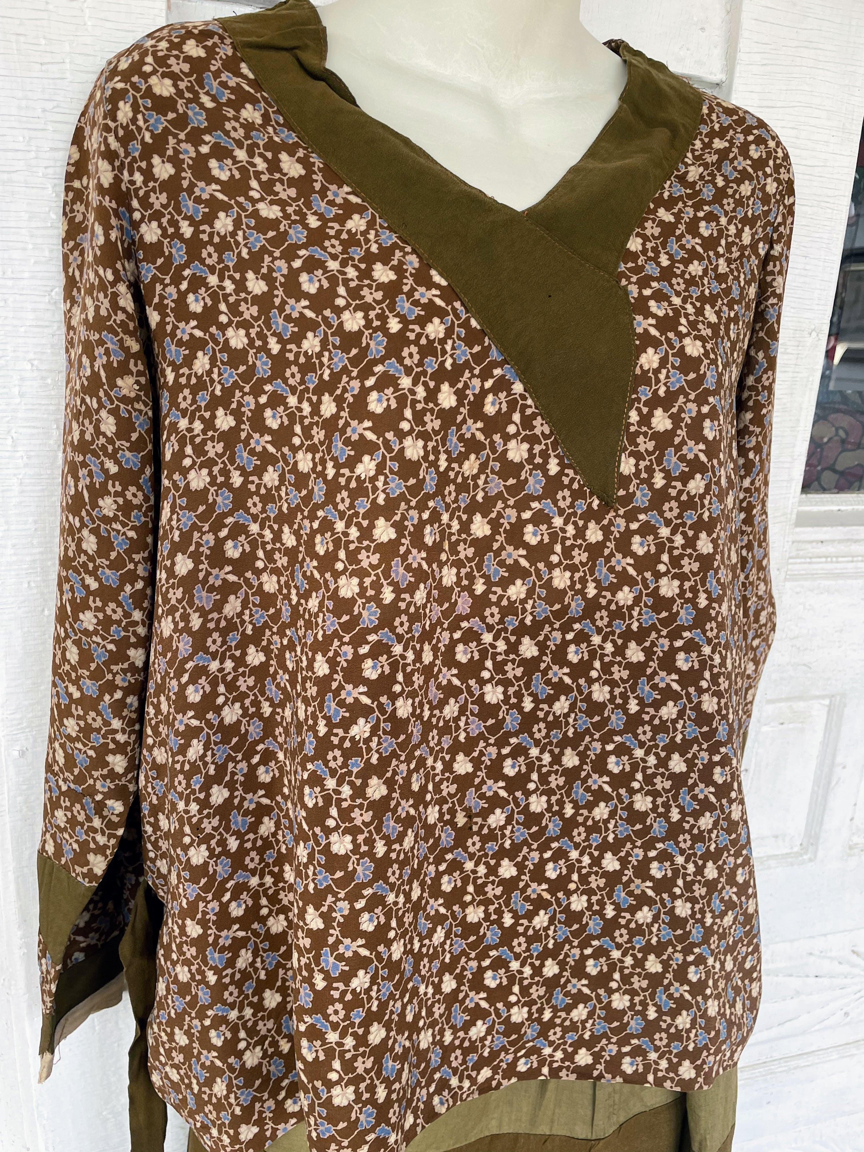 20s Antique Silk And Linen Maternity Skirt Blouse Set - Image 9
