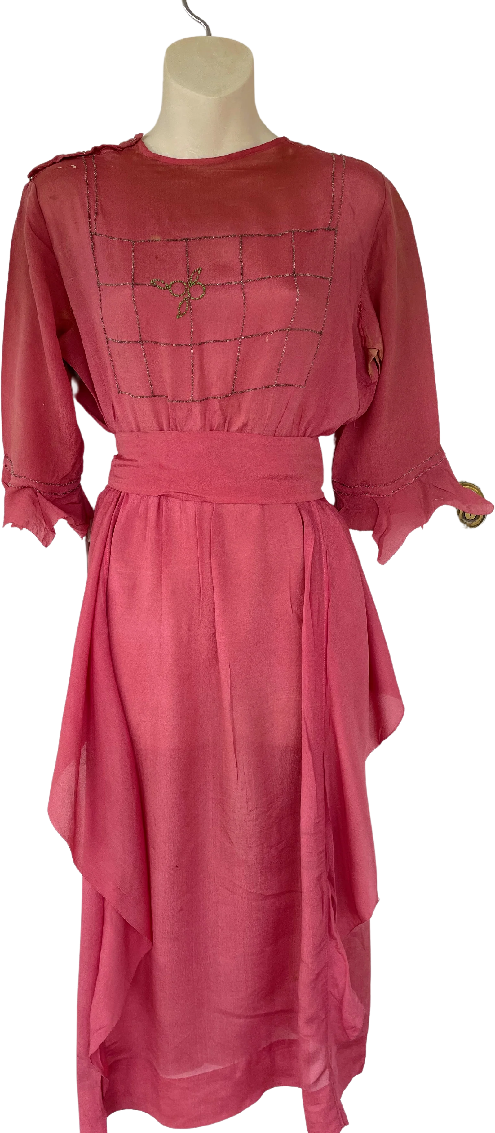 20s Antique Silk Beaded Dress Tlc Study Piece Damage