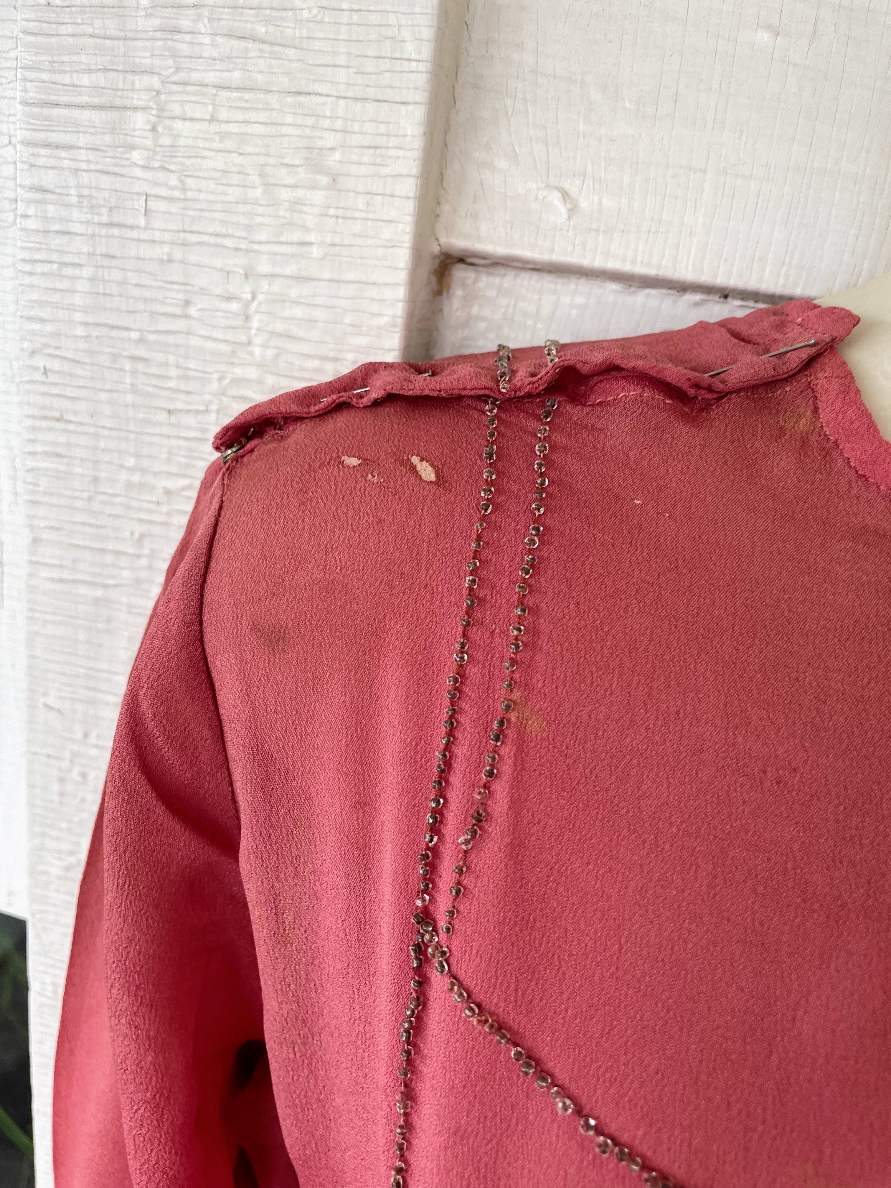 20s Antique Silk Beaded Dress Tlc Study Piece Damage - Image 13