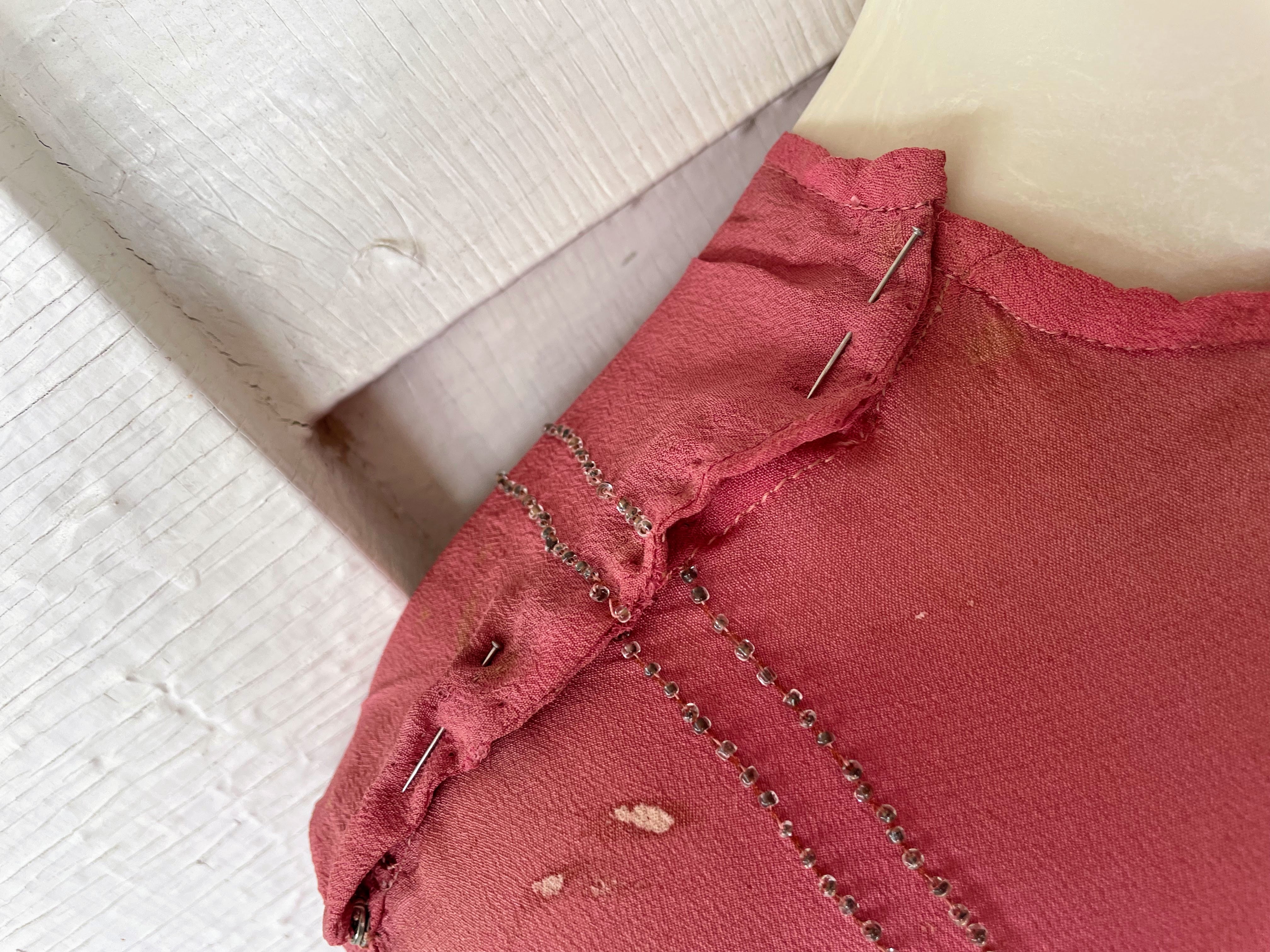 20s Antique Silk Beaded Dress Tlc Study Piece Damage - Image 8