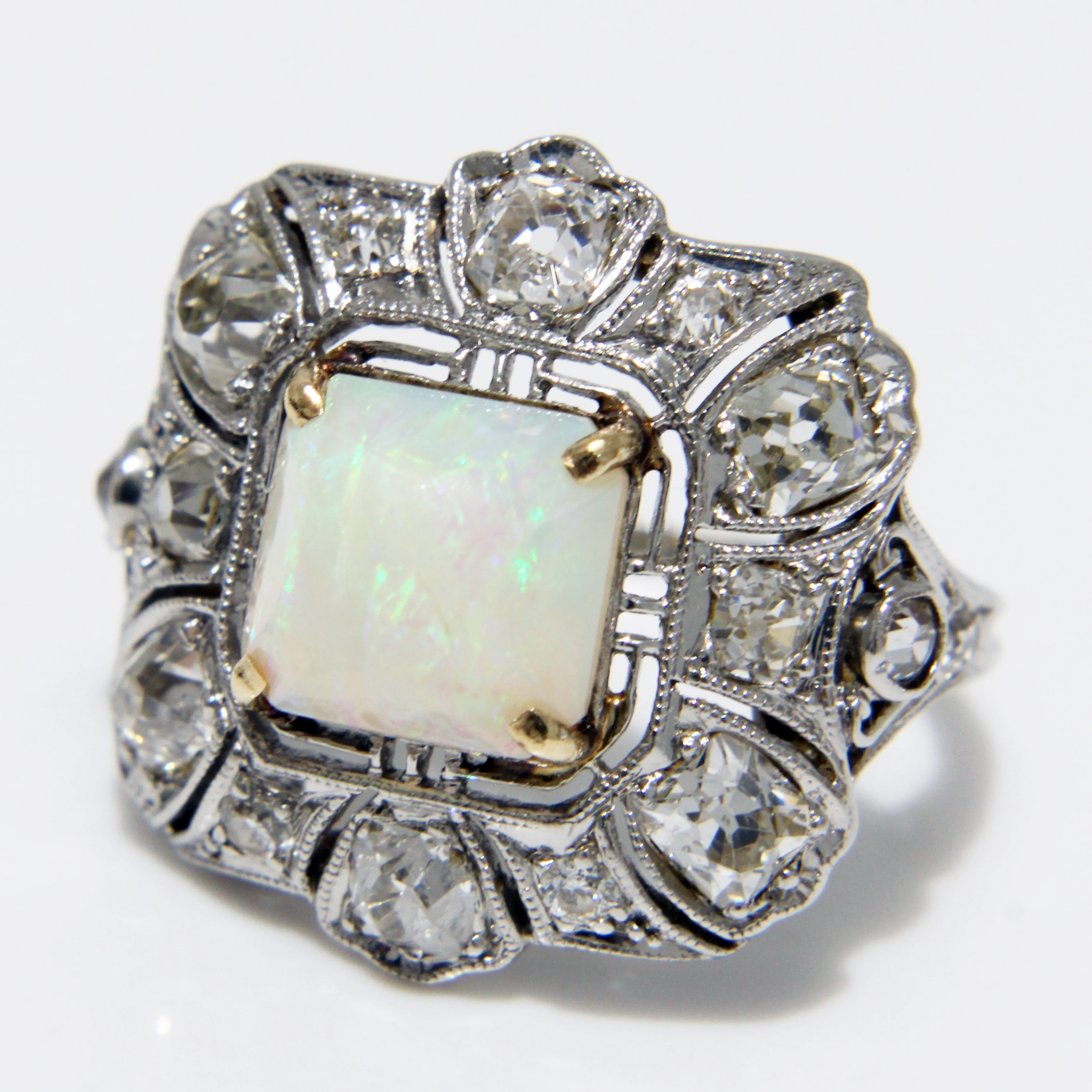 20s Art Deco Cocktail Ring Opal And Diamonds Platinum - Image 12