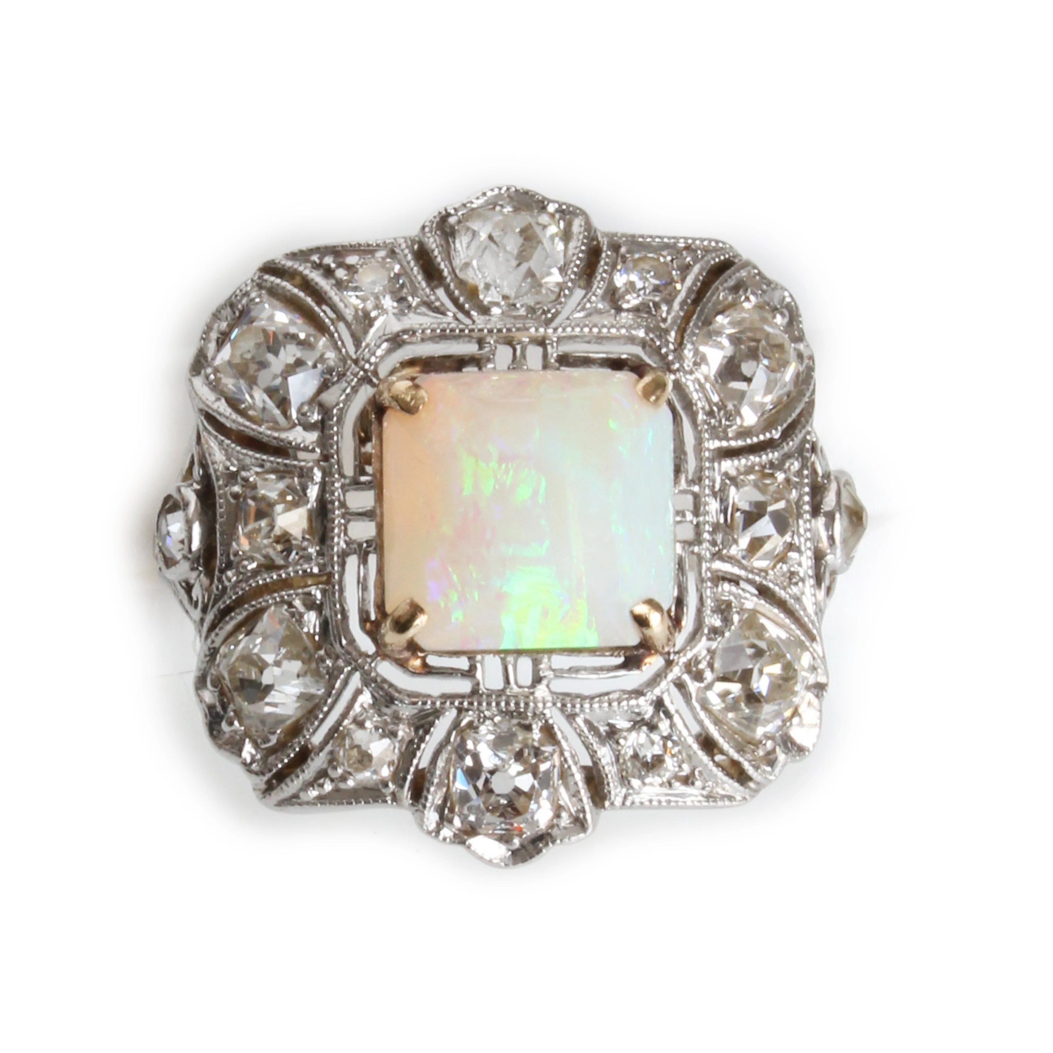20s Art Deco Cocktail Ring Opal And Diamonds Platinum - Image 3