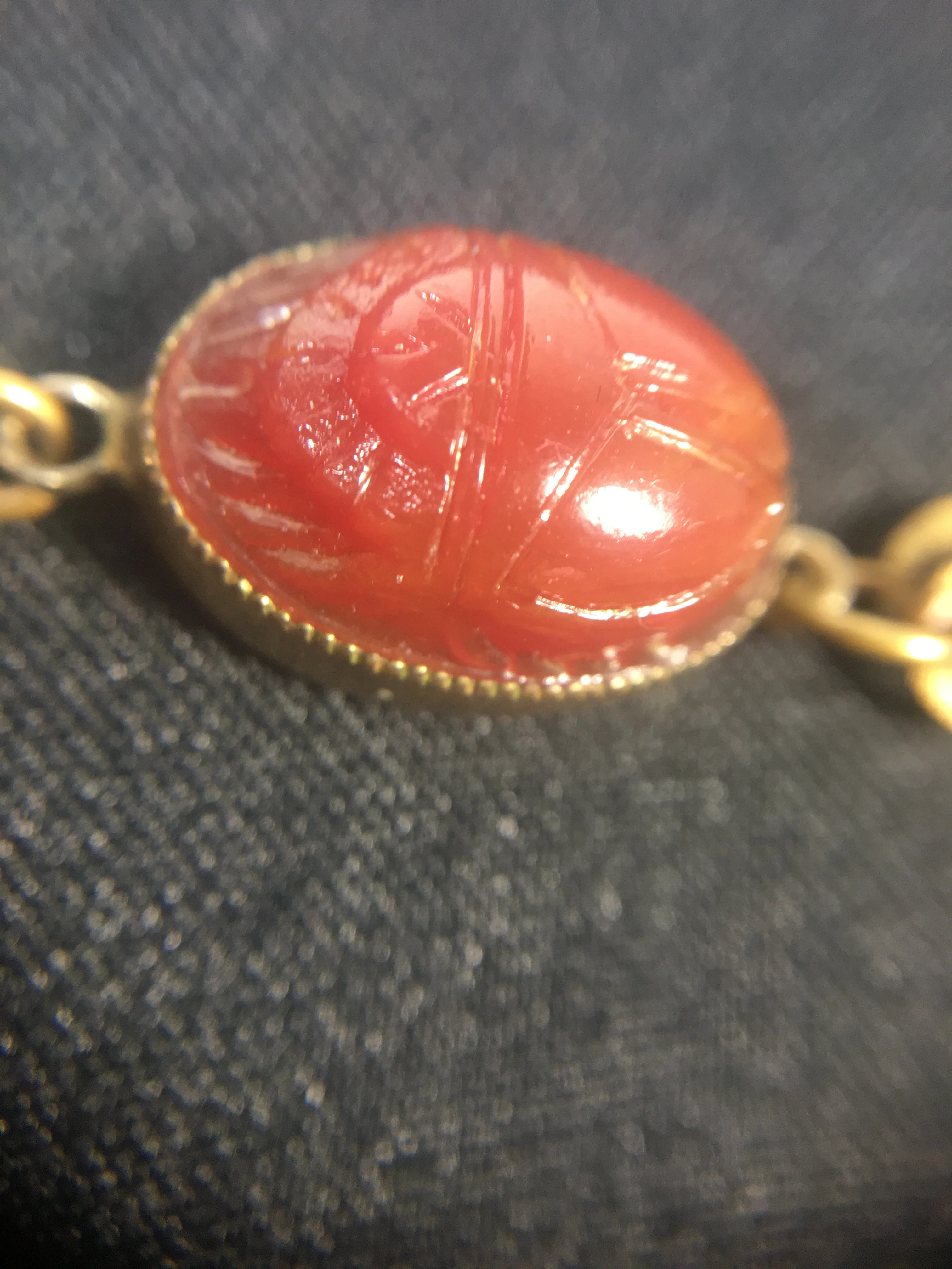 20s Carnelian Red Glass Scarab Chain Link Bracelet - Image 10