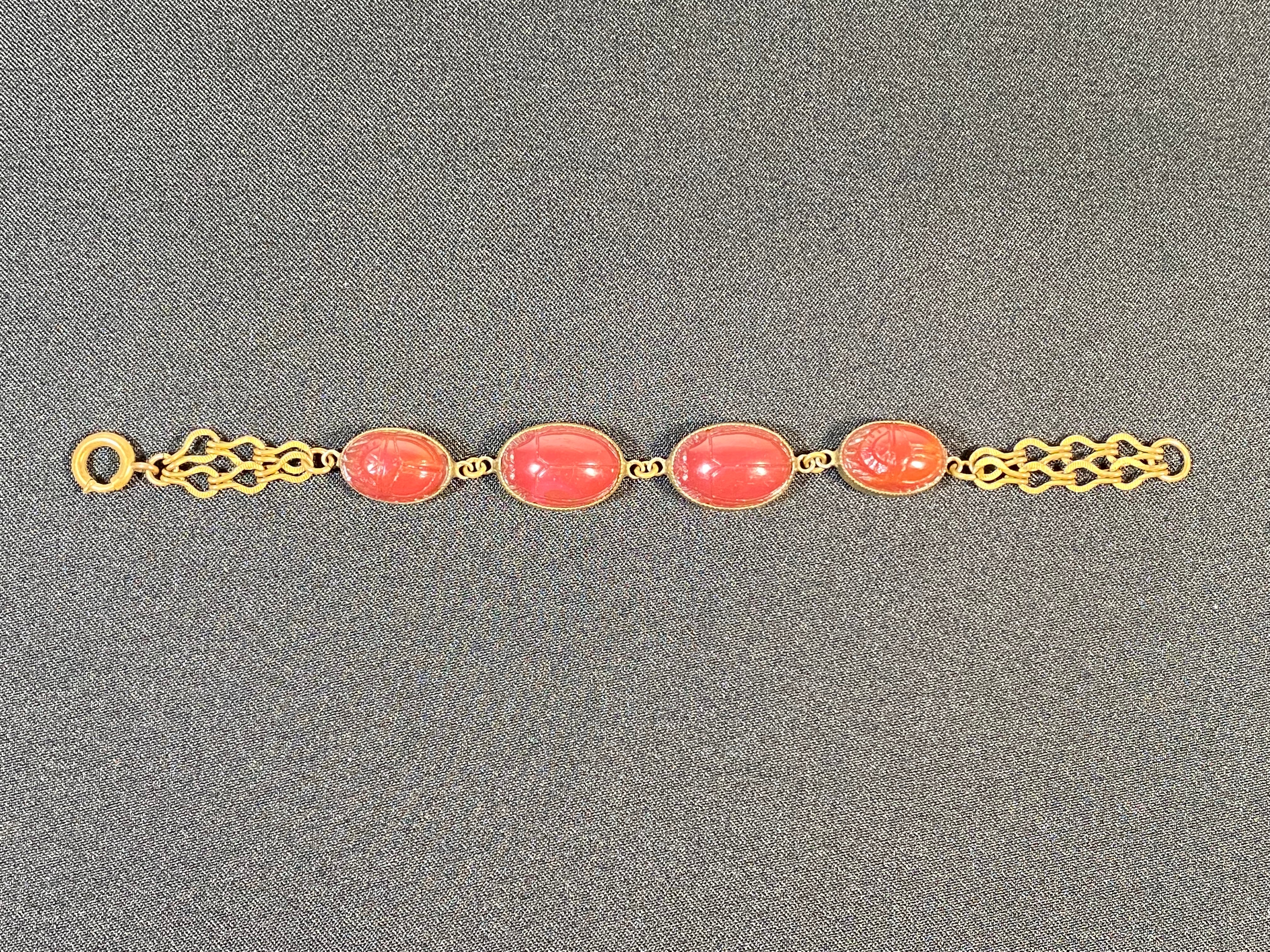 20s Carnelian Red Glass Scarab Chain Link Bracelet - Image 3
