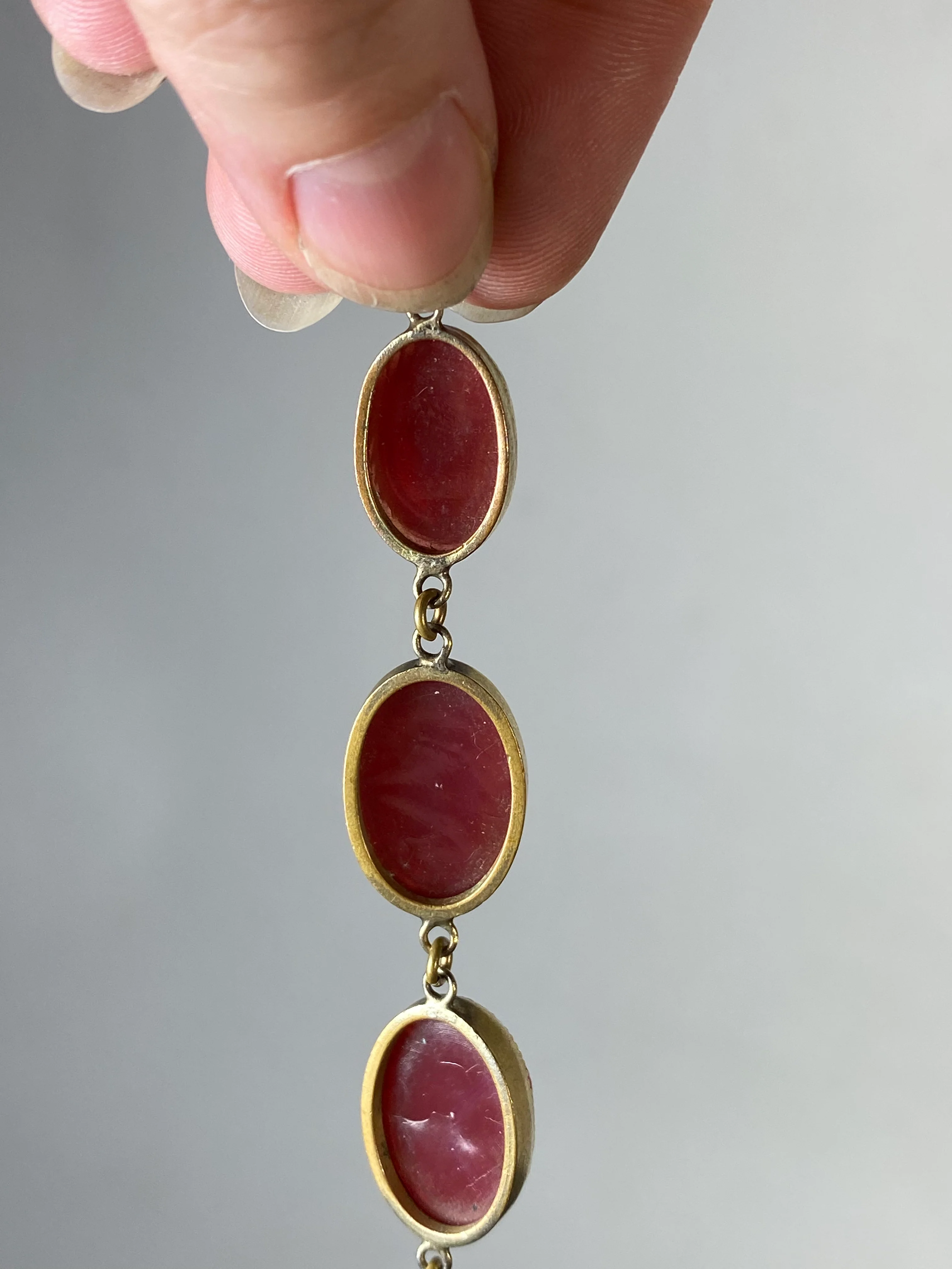 20s Carnelian Red Glass Scarab Chain Link Bracelet - Image 7