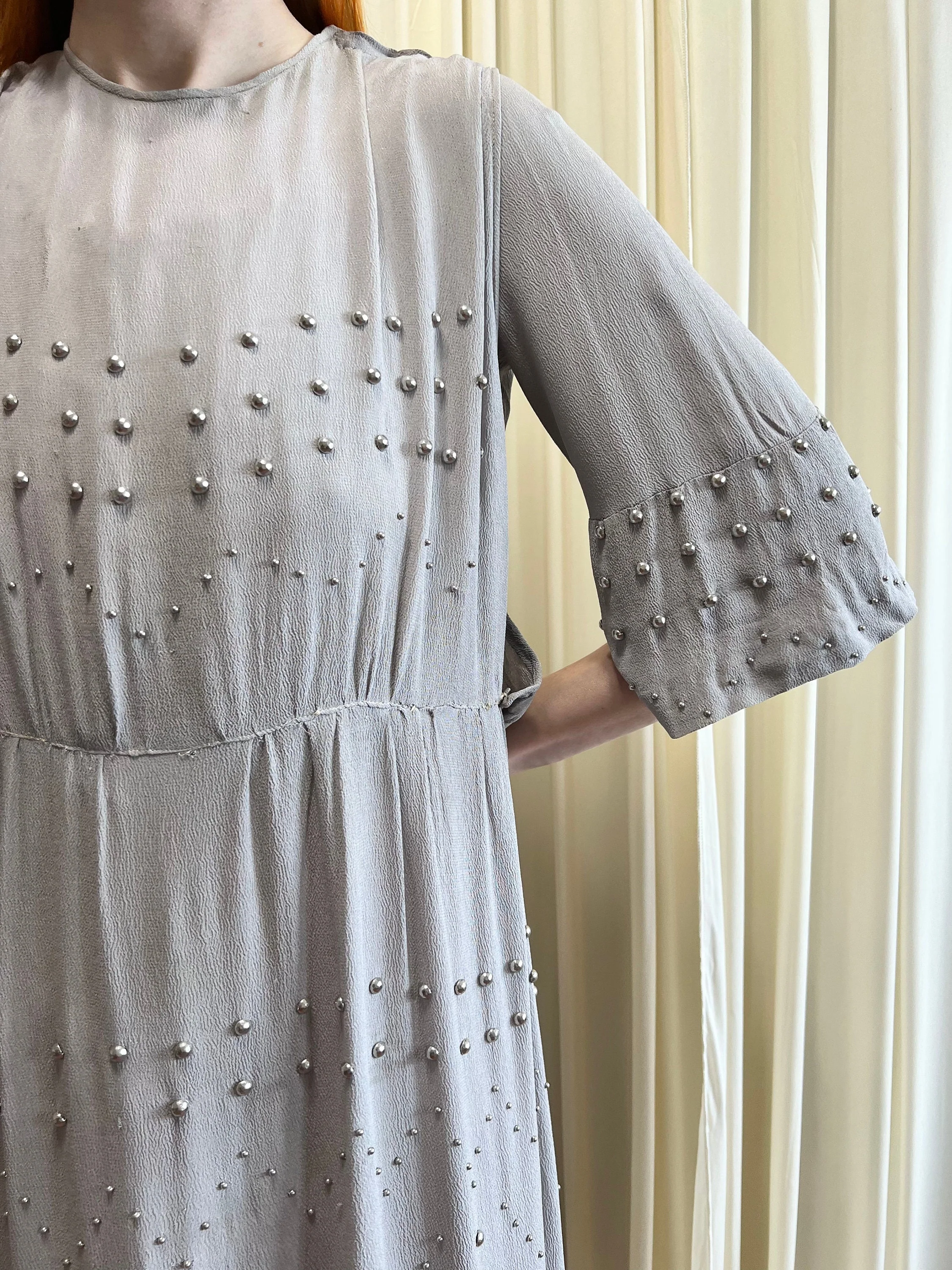 20s Gray Silk Metal Studded Dress Great Gatsby Mod Art Deco - Image 2