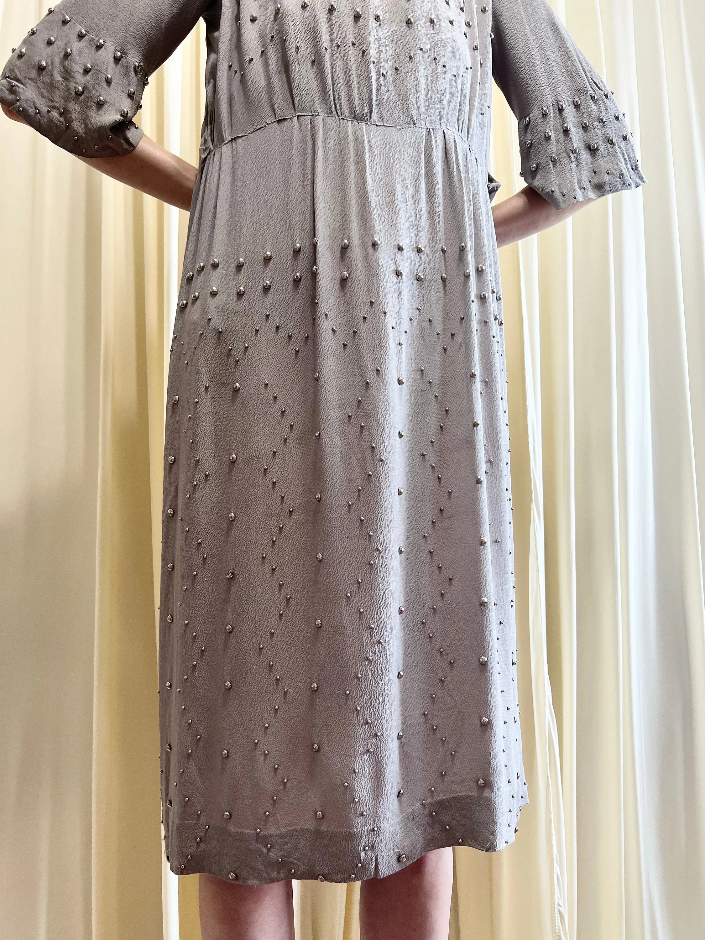 20s Gray Silk Metal Studded Dress Great Gatsby Mod Art Deco - Image 4