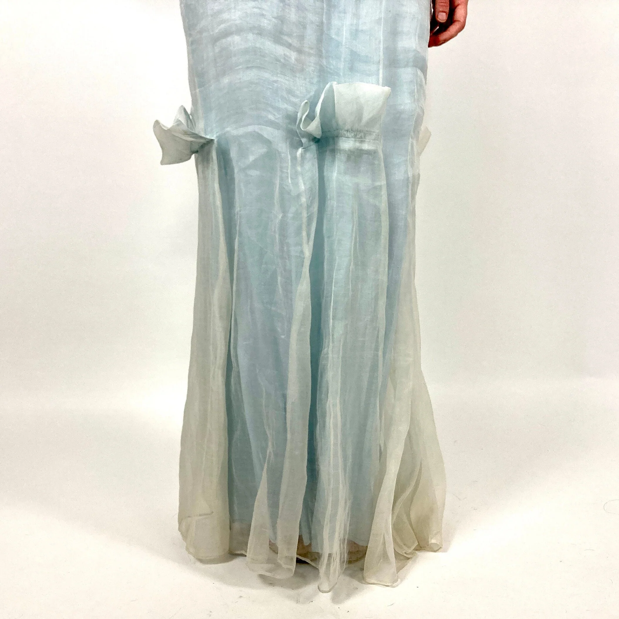 20s Icy Blue Sheer Slip Maxi Dress White Floral Long Goddess Dress Flutter Sleeve Ethereal Art Deco Dress Vintage Organza Peplum Sundress - Image 5