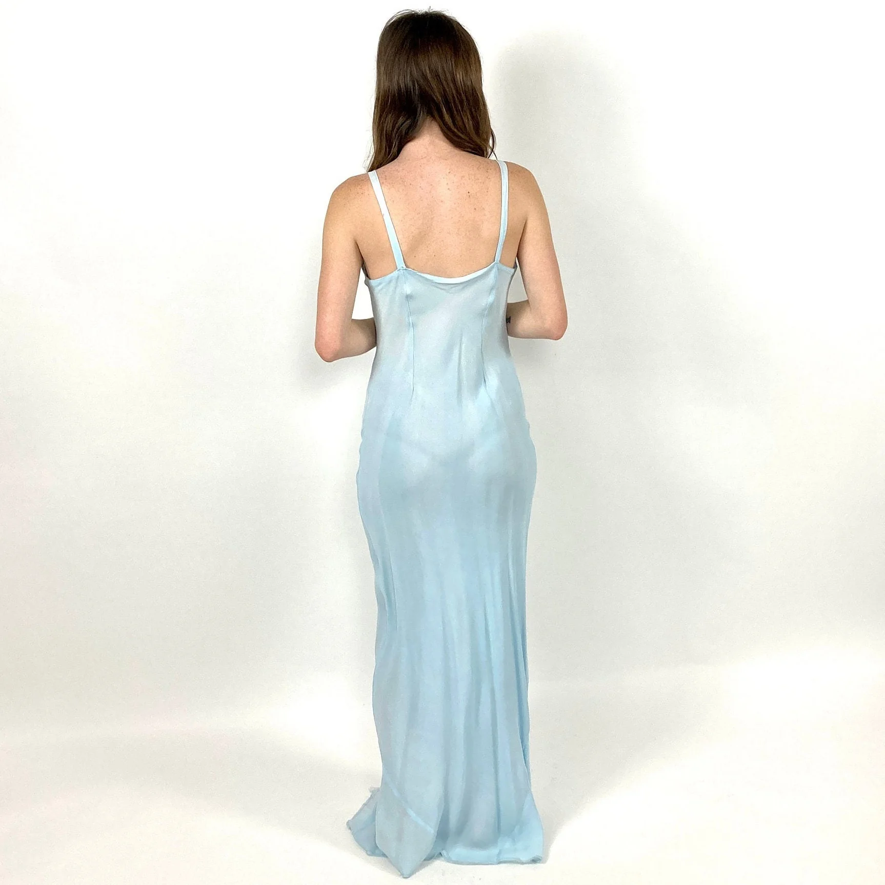 20s Icy Blue Sheer Slip Maxi Dress White Floral Long Goddess Dress Flutter Sleeve Ethereal Art Deco Dress Vintage Organza Peplum Sundress - Image 6