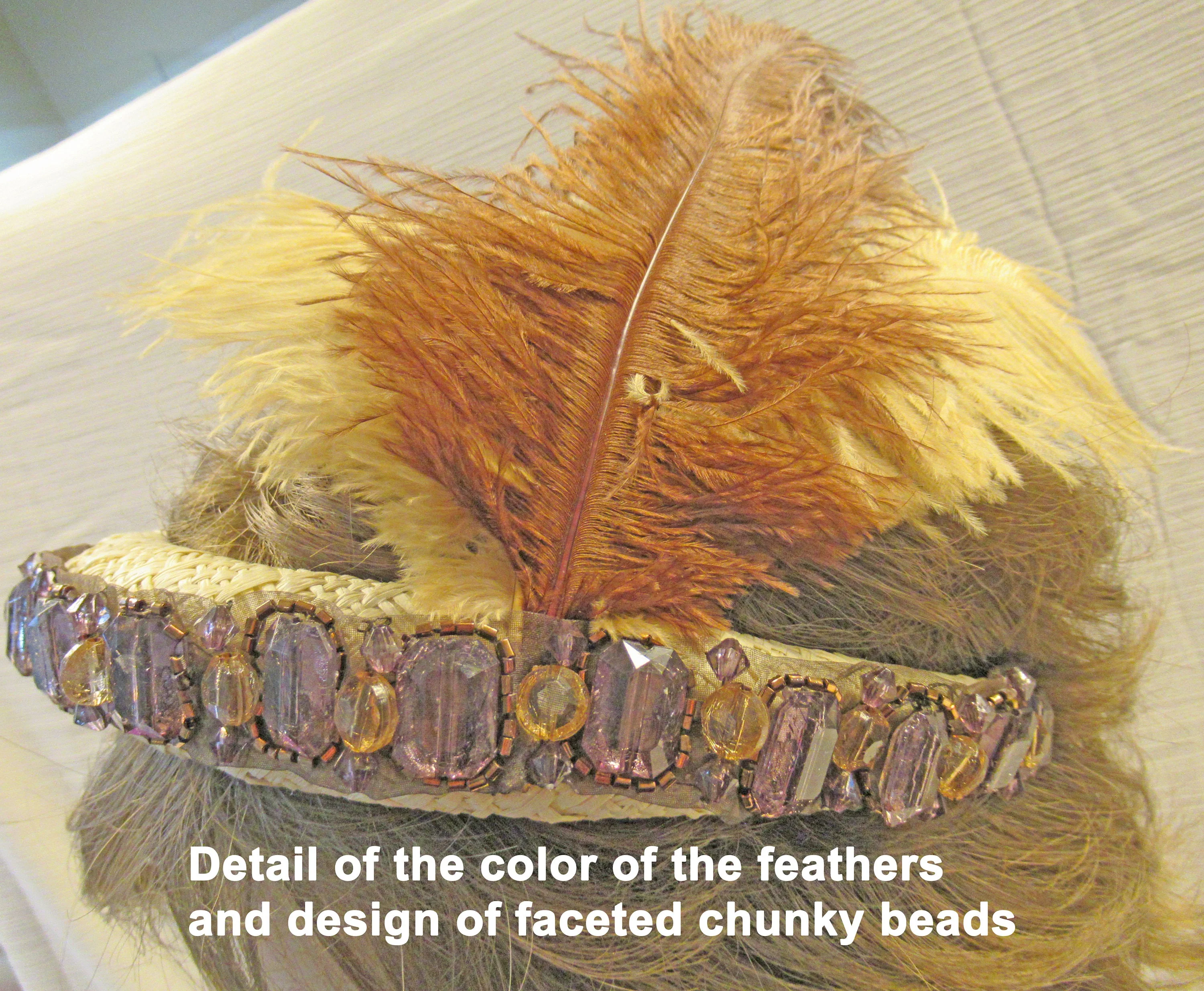 20s Inspired Headband with Feathers Beige and Brown Fluffy 7 Tall Feathers Beads Wear Flapper Or Classic Headband Style - Image 11