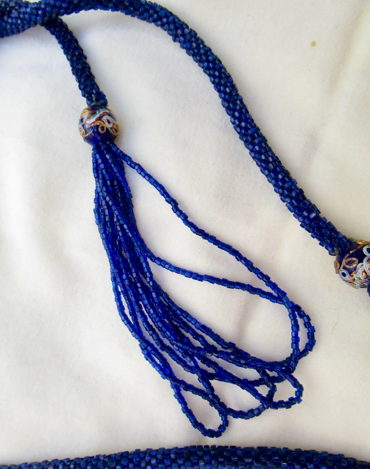 20s Midnight Blue Flapper Lariat Necklace Micro Beads - Image 3