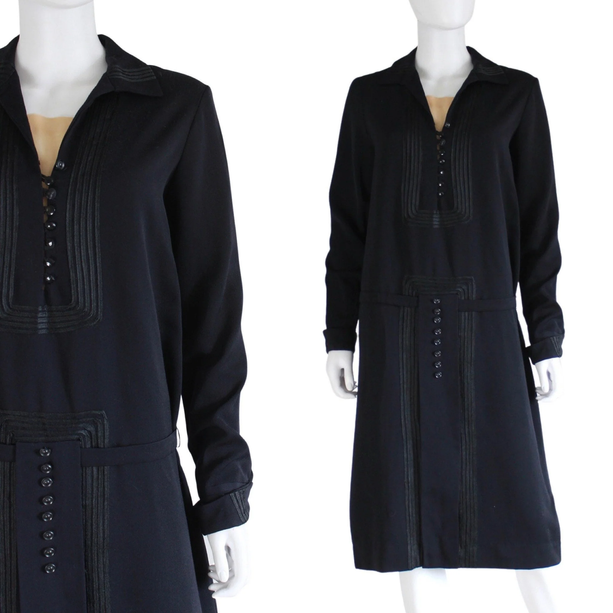 20s Navy Blue Wool Middy Dress - Image 3