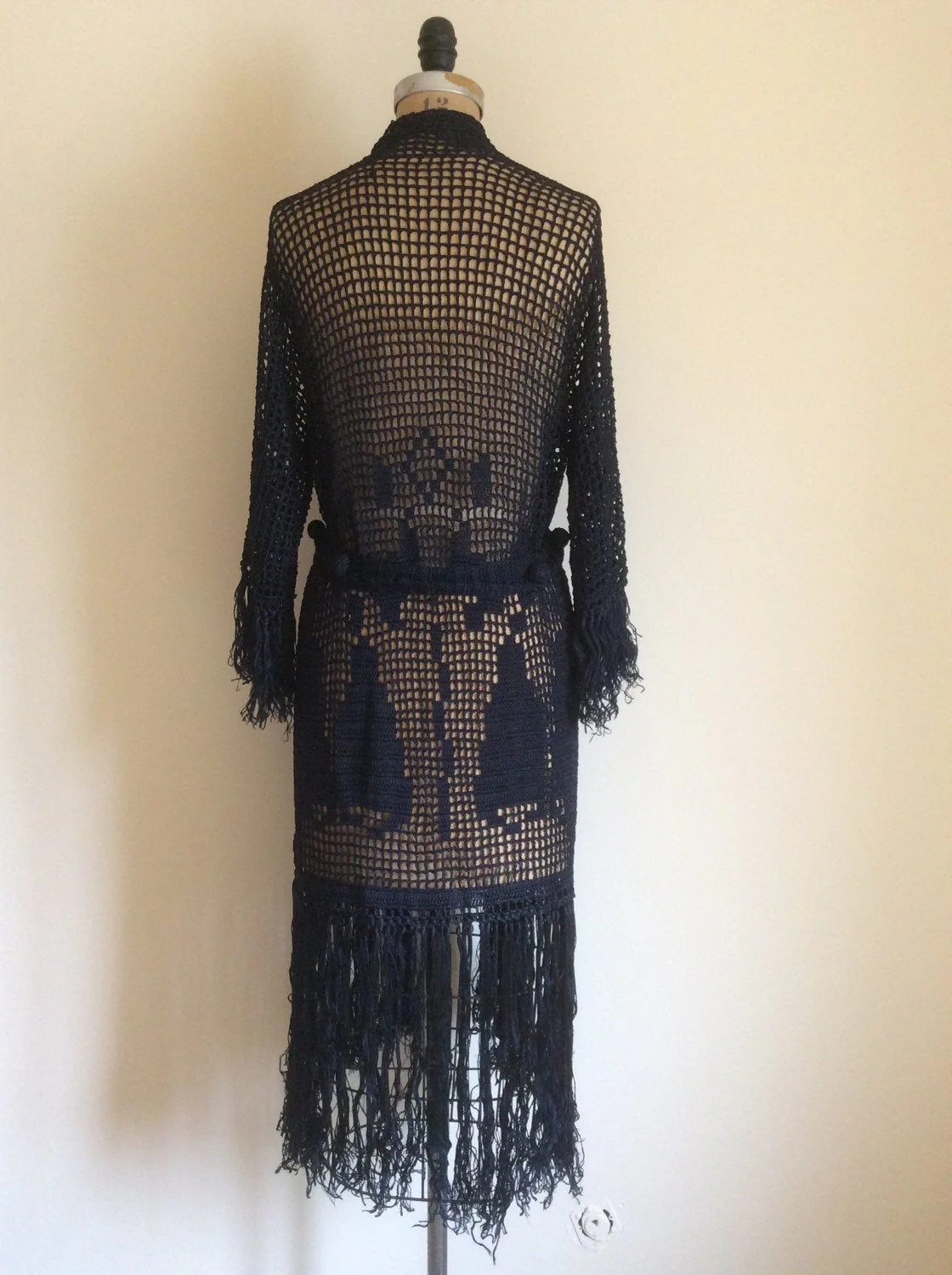20's Navy Crochet Fringe Duster - Image 2