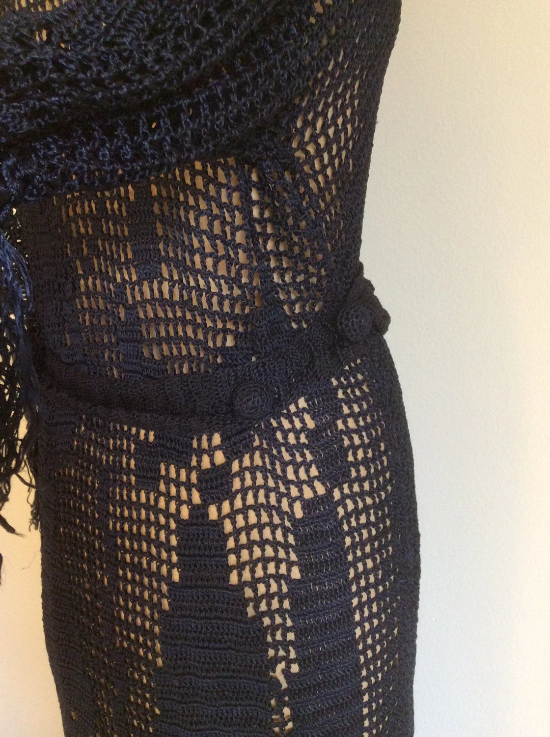 20's Navy Crochet Fringe Duster - Image 4