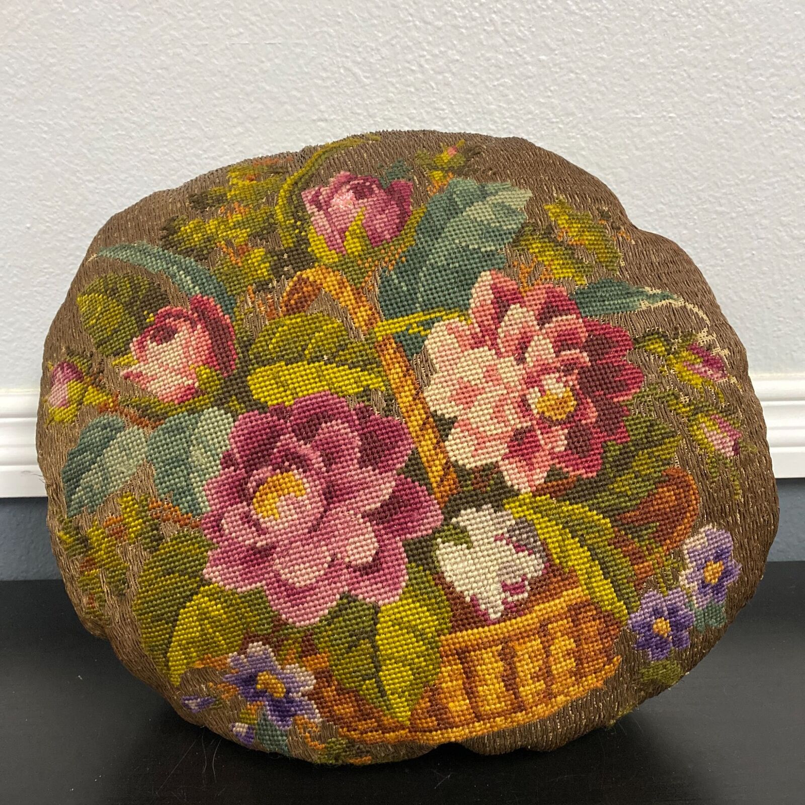 20s Needlepoint Metallic Thread Floral Pillow Flower - Image 6