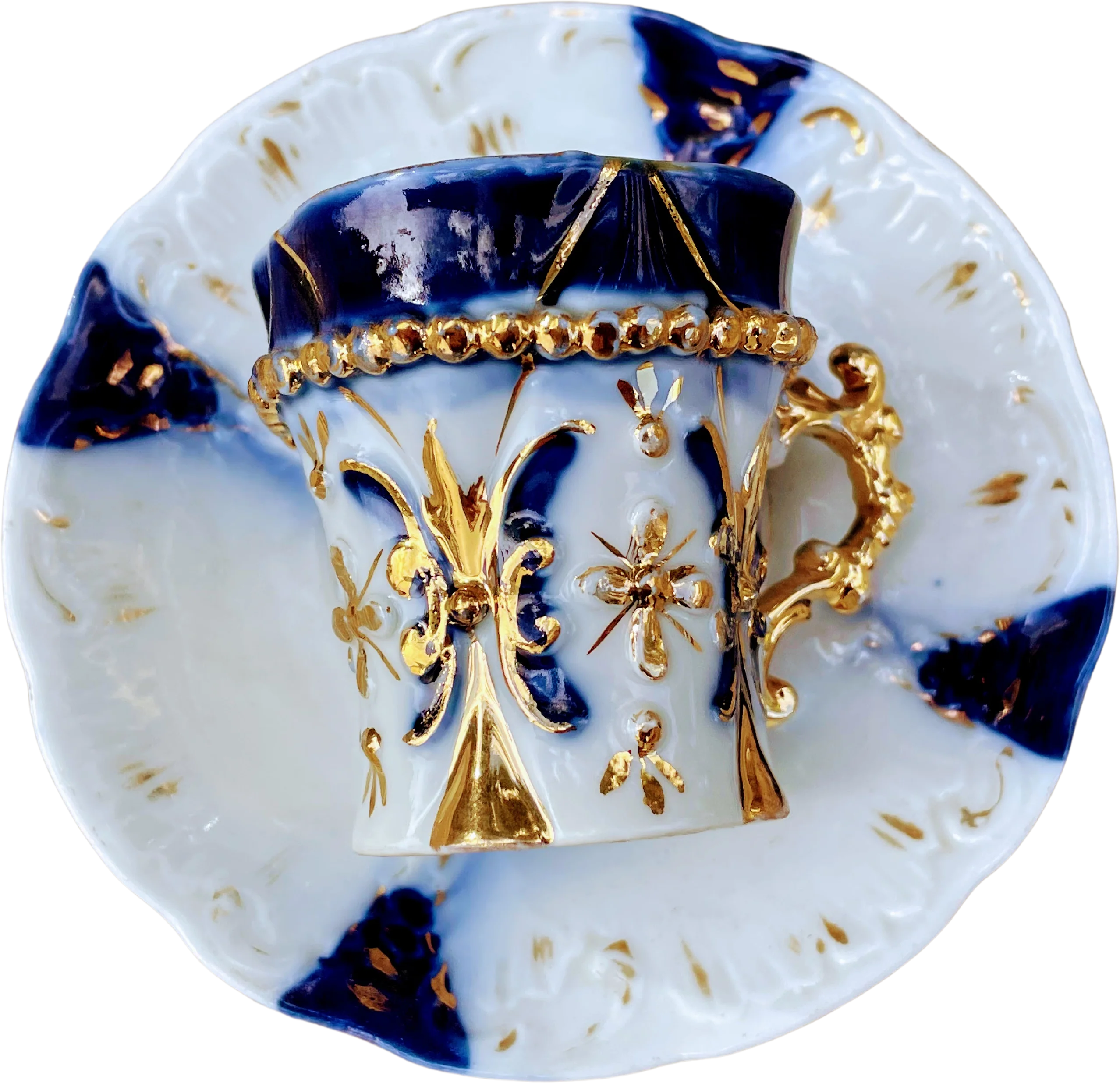 20s Porcelain Cobalt Blue Gold Demitasse Cup Saucer - Image 2