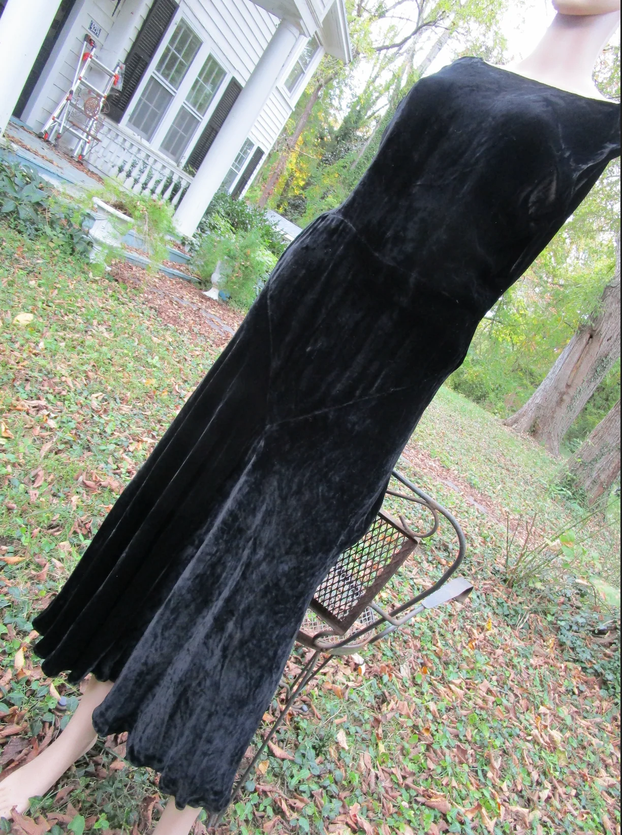 20s Wearable Flapper Black Silk Velvet Dress Bust 40 - Image 7