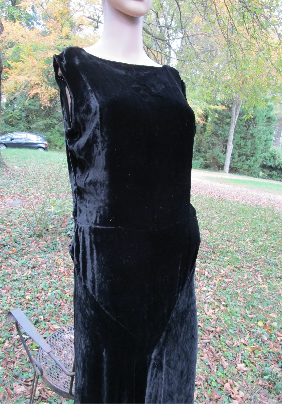 20s Wearable Flapper Black Silk Velvet Dress Bust 40 - Image 9