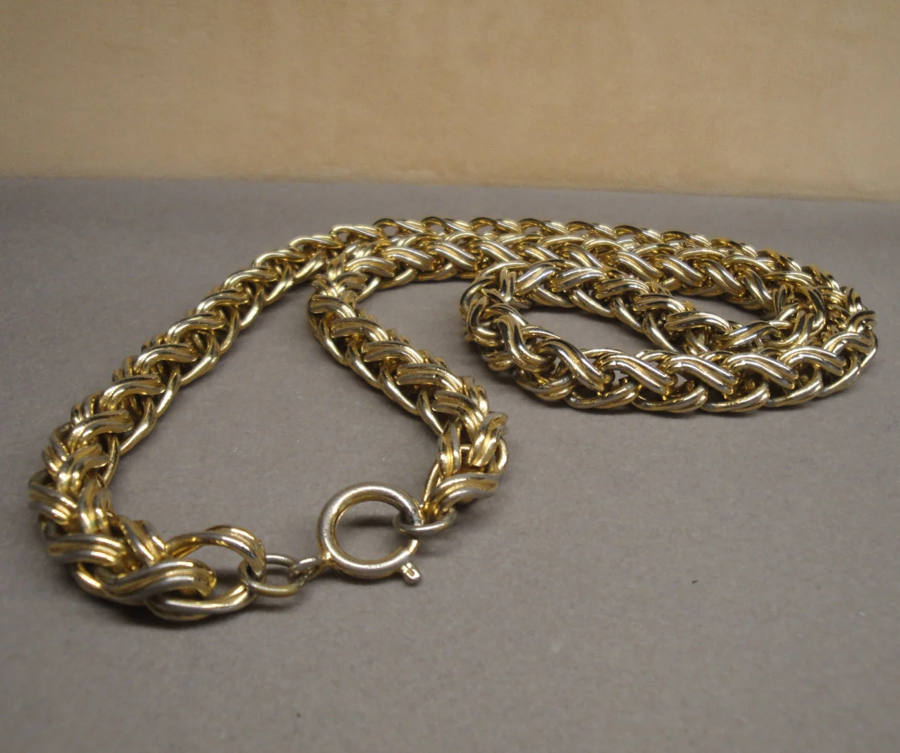 24 Inch Long Necklace Braided Style Gold Tone Metal Chain Link Necklace Classic In Terrific Condition Unsigned Spring Ring Type Clasp - Image 5