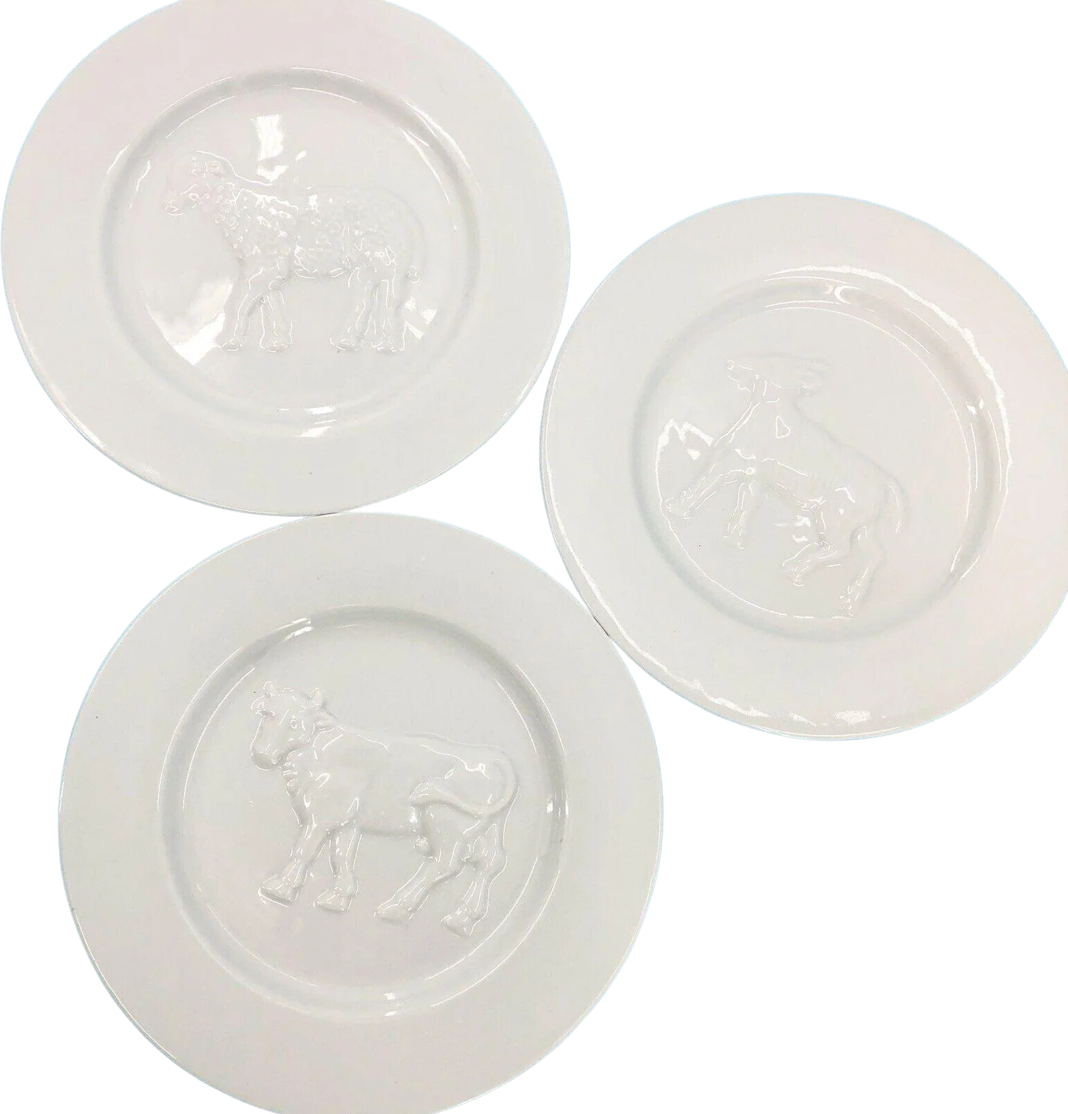 3 La Fromagerie Cheese Plates Farm Animal Cow Sheep Goat Ceramic 7" by BonJour