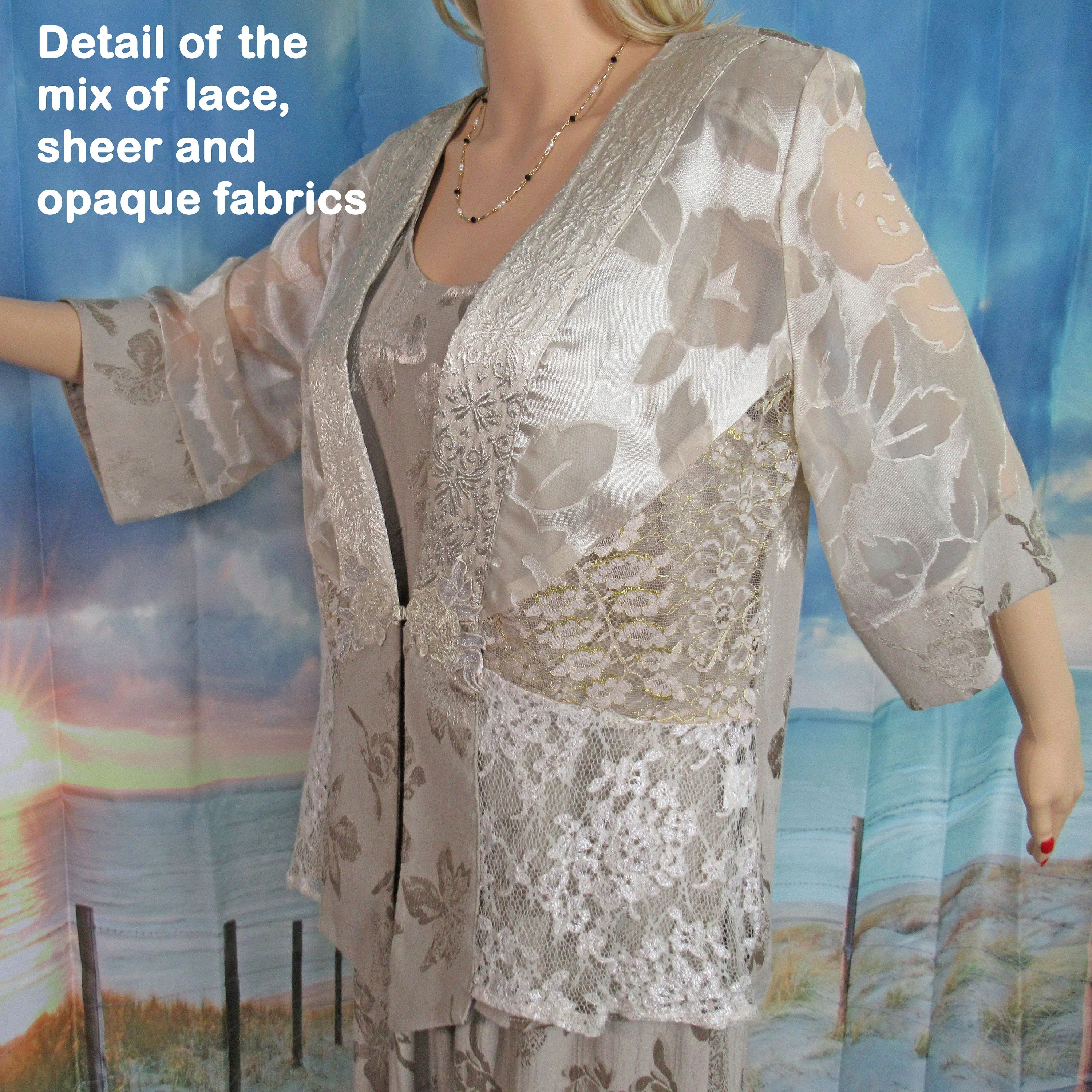 3-Piece Sz M/l Set Elastic Waist Skirt 42 Busy Tank and Blazer Beige Pattern-on-Pattern Made In Usa Classic Chic by Violet Kay Studio - Image 9