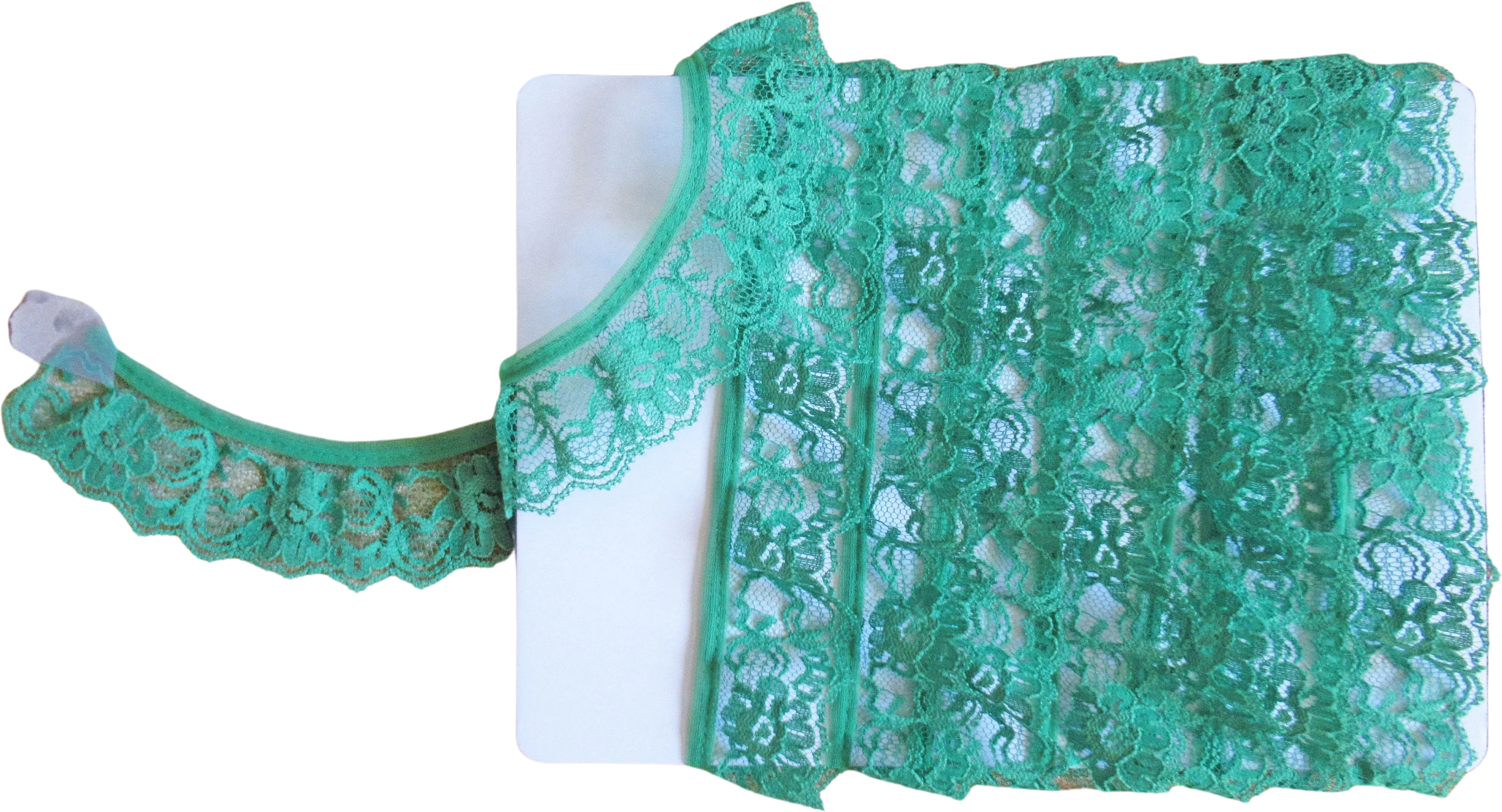 3 Yards Kelly Green Lace Softly Ruffled Floral 1 and 3/4 Inch Wide Sheer Trim One Piece Vtg Bright and Pretty for Trims Dresses Crafts