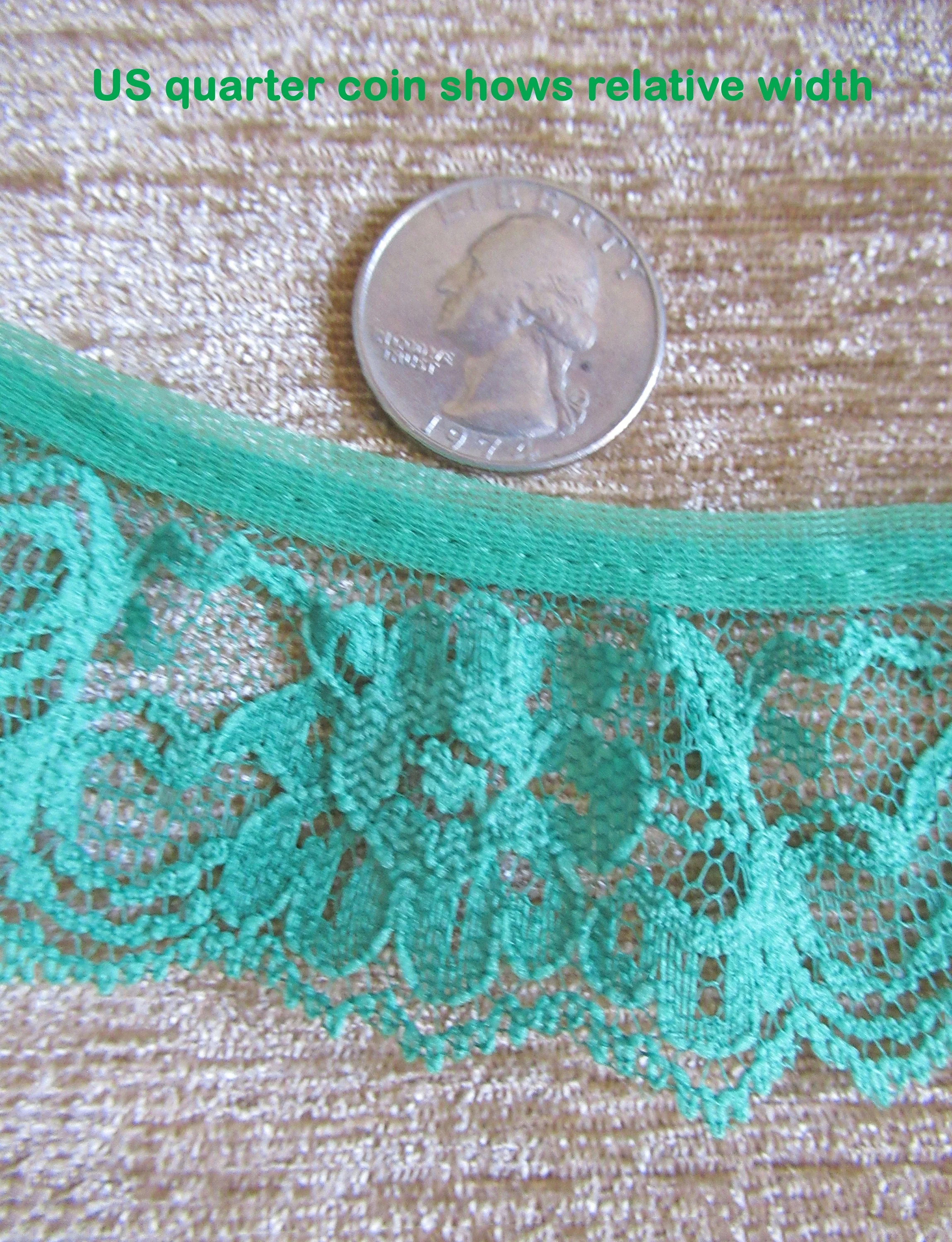 3 Yards Kelly Green Lace Softly Ruffled Floral 1 and 3/4 Inch Wide Sheer Trim One Piece Vtg Bright and Pretty for Trims Dresses Crafts - Image 4