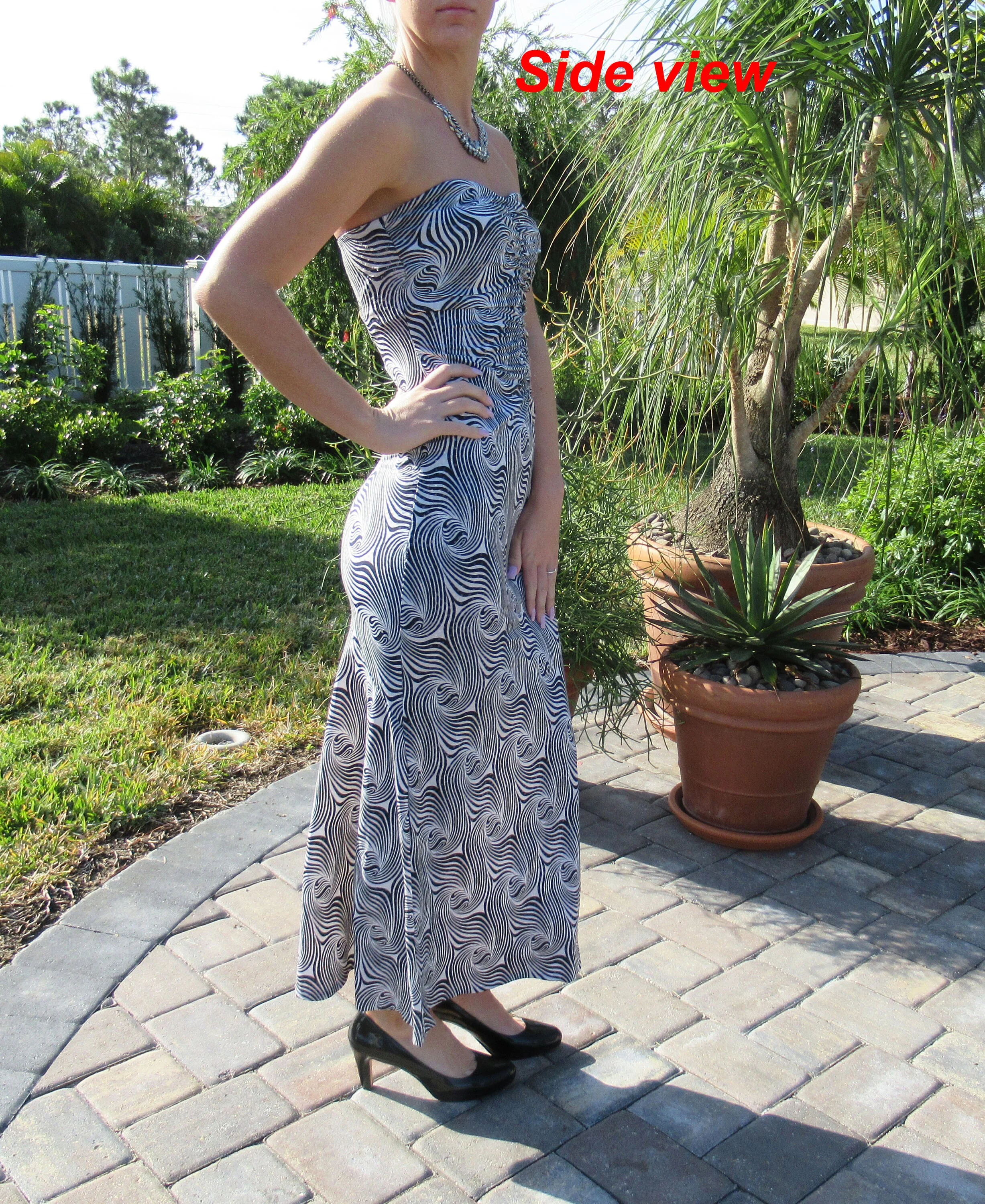 30 - 36 Bust Bodycon Dress Strapless Black and White Swirl Made In Usa Paillette Accents, Back Zip, Poly/spandex Stretch by Jessica Mcclintock - Image 5