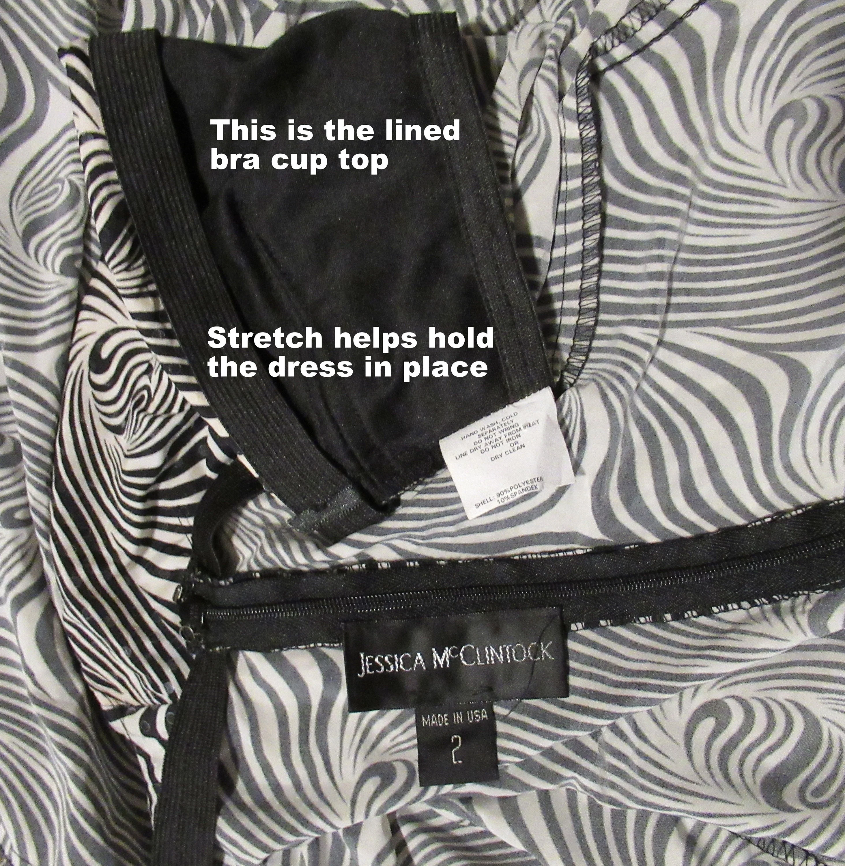 30 - 36 Bust Bodycon Dress Strapless Black and White Swirl Made In Usa Paillette Accents, Back Zip, Poly/spandex Stretch by Jessica Mcclintock - Image 7