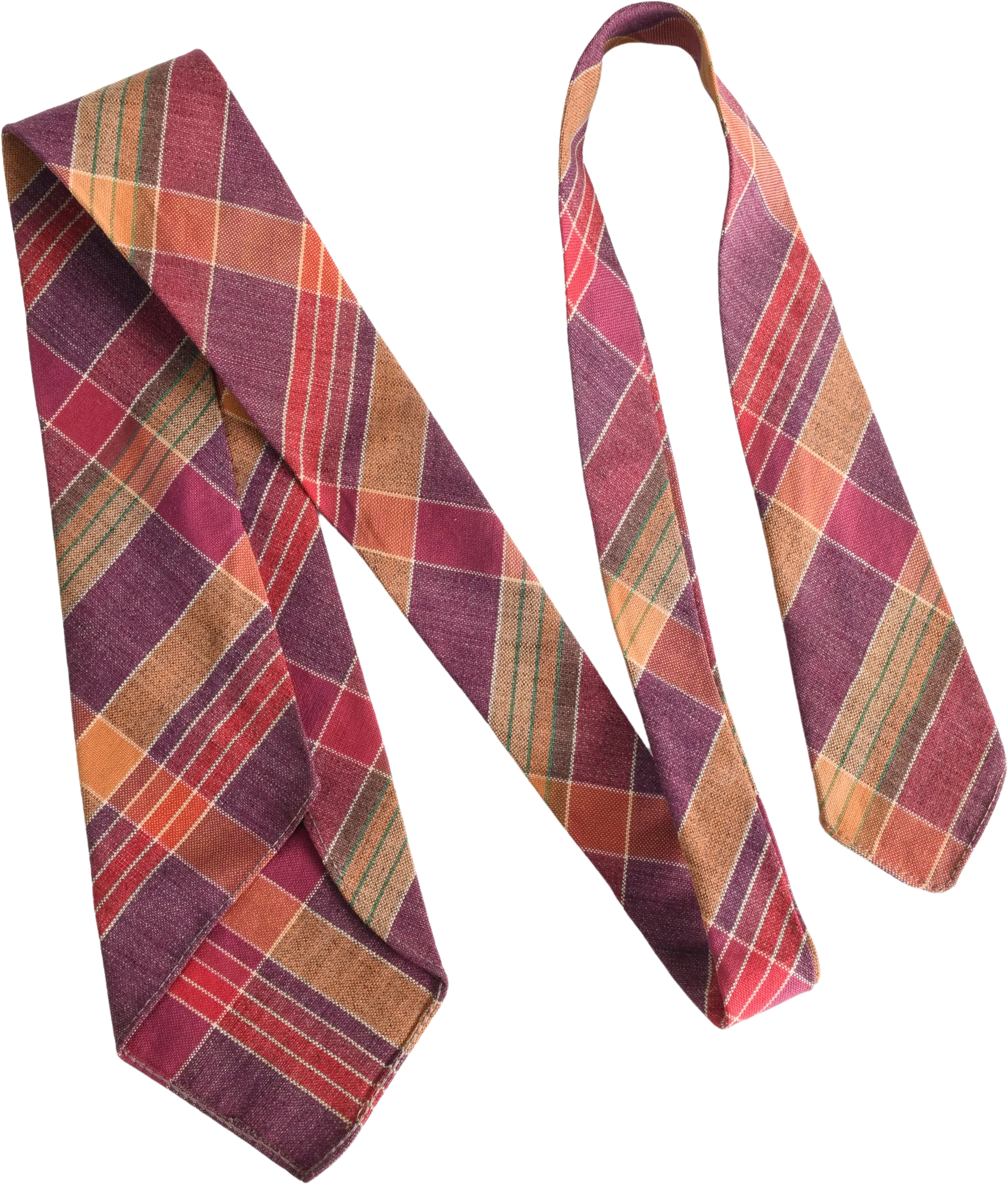30s/40s Art Deco Burgundy Orange Green Plaid Necktie - Image 2
