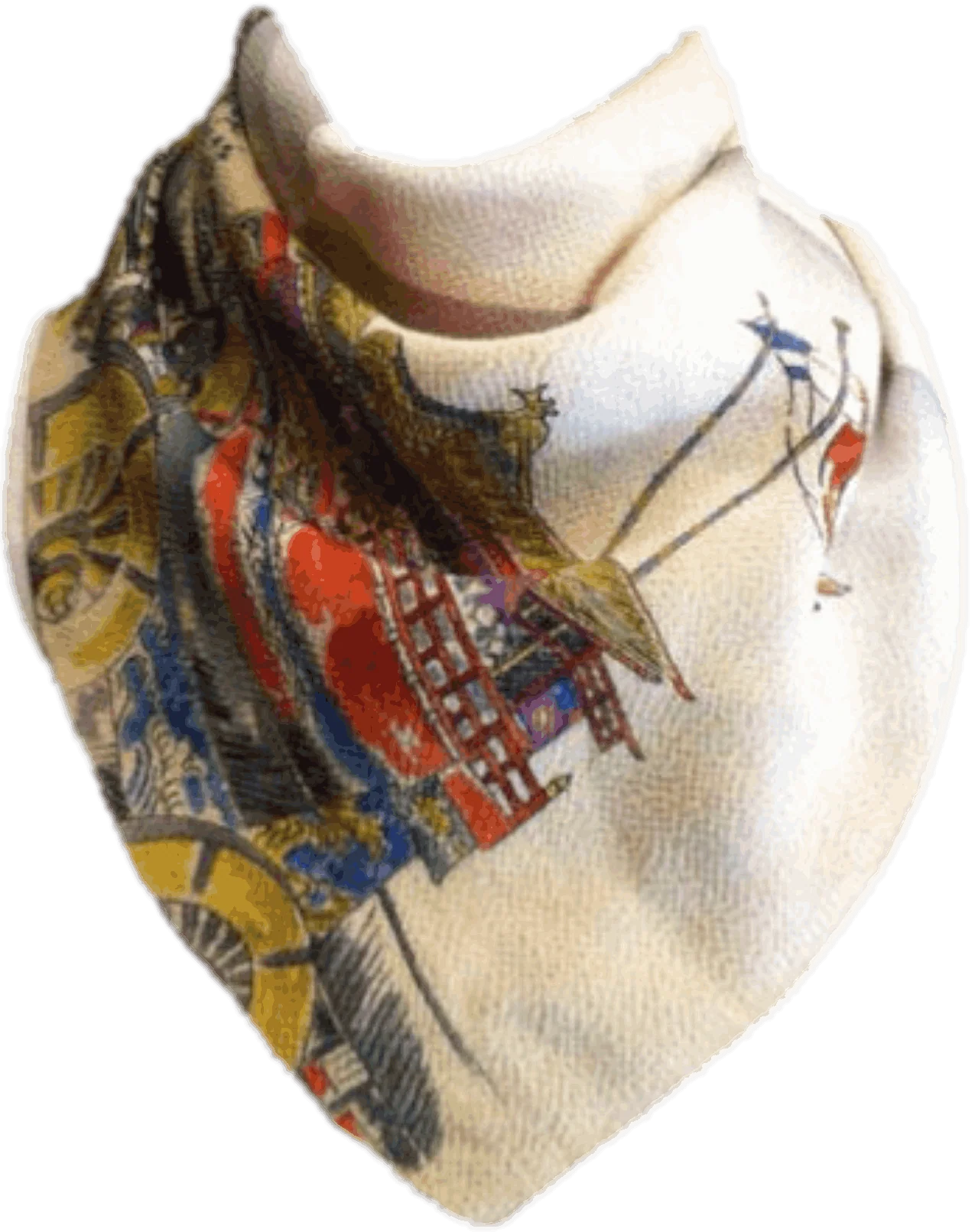 30's/40's Asian Scene Painted Scarf - Image 2