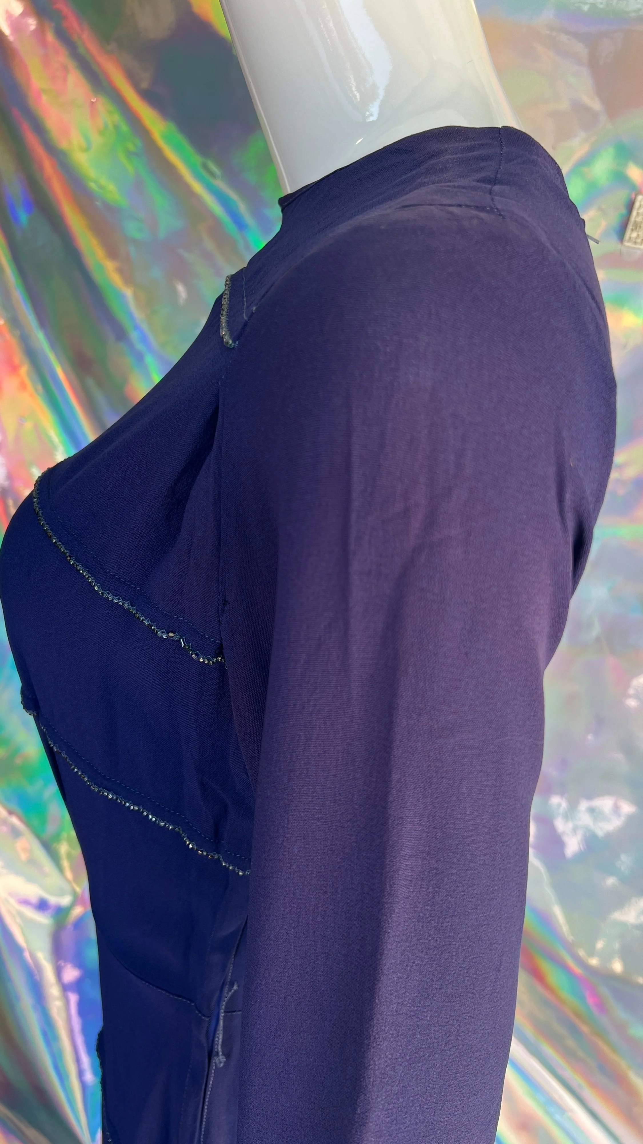 30s/40s Blue Sheath Dress with Metallic Beading by A Graceful Lady - Image 12