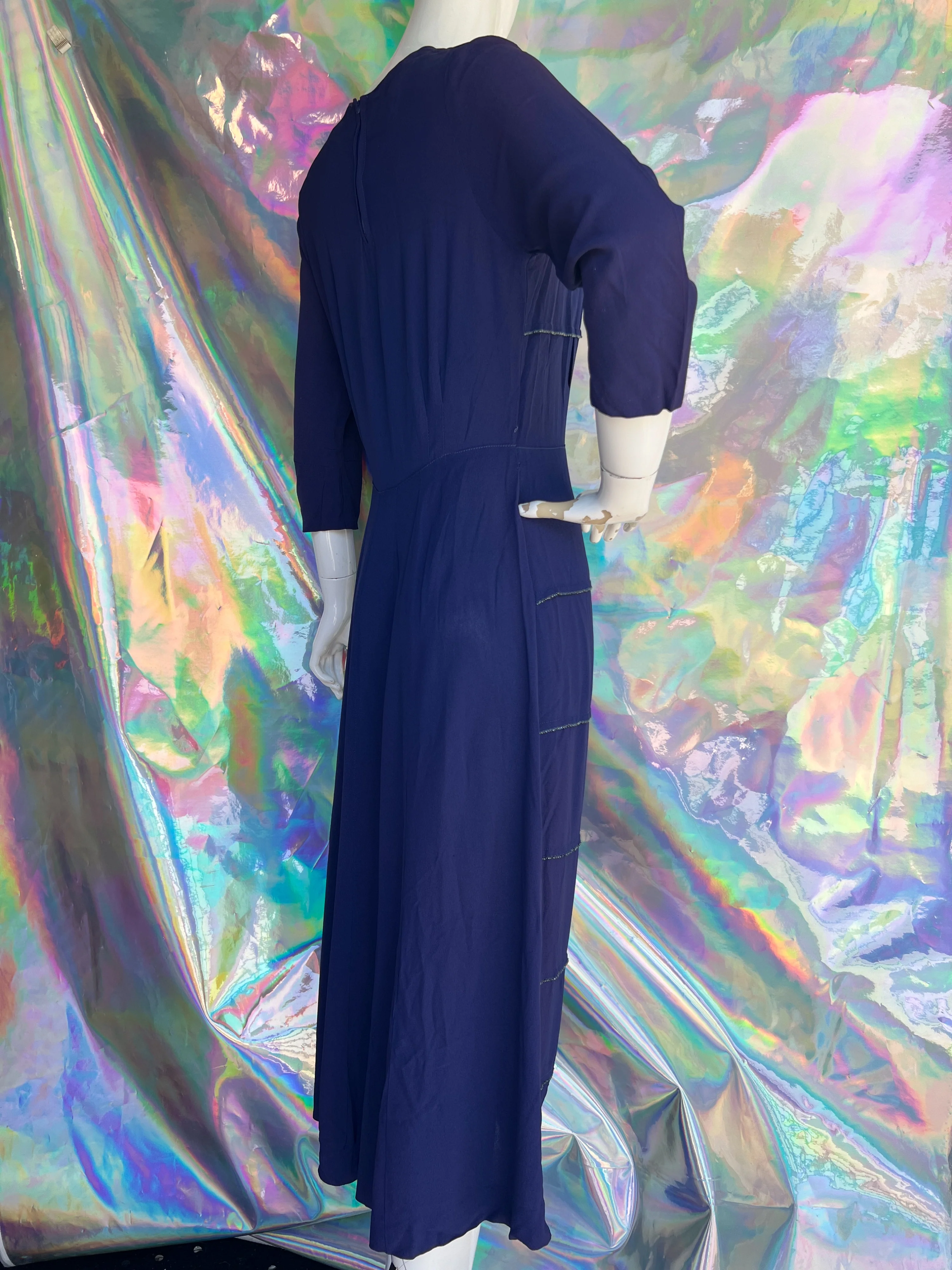 30s/40s Blue Sheath Dress with Metallic Beading by A Graceful Lady - Image 13