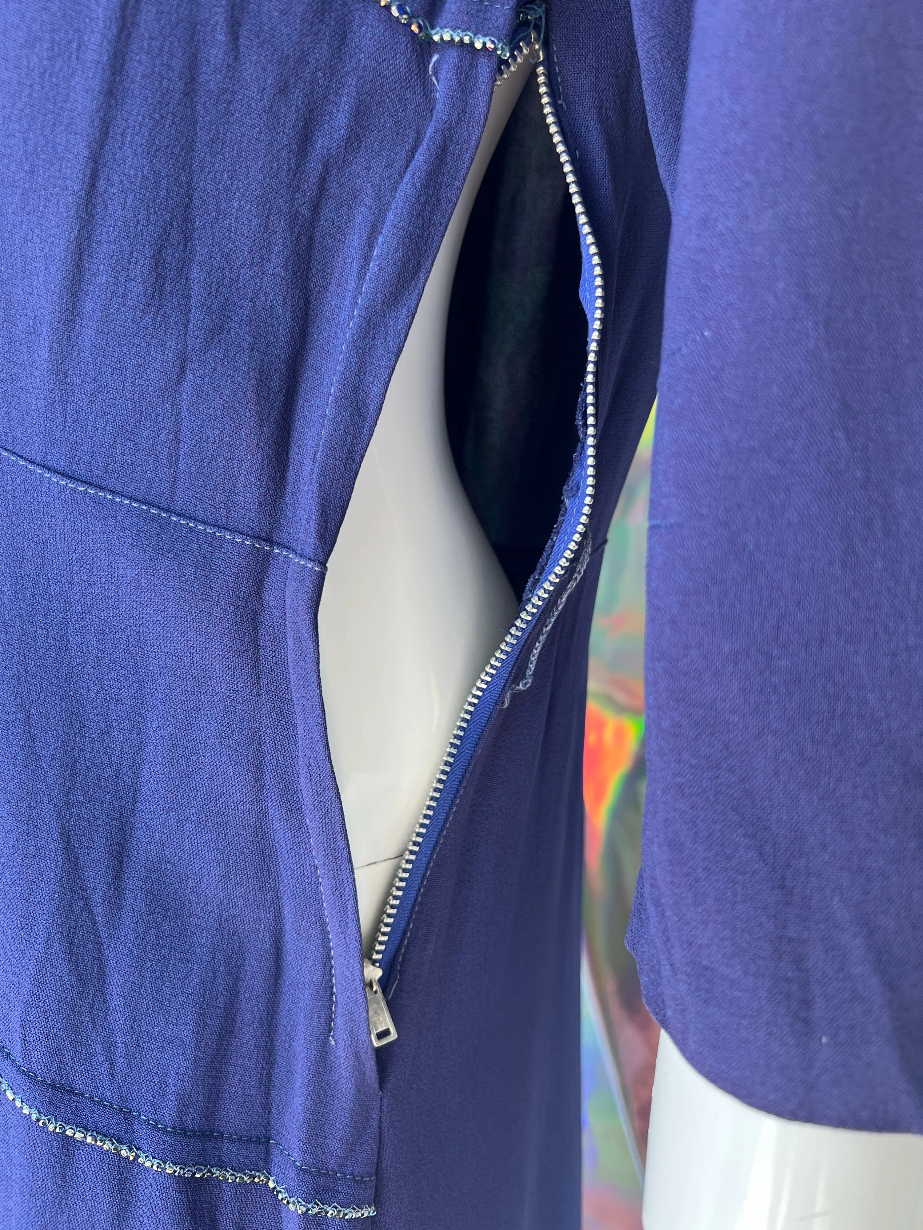 30s/40s Blue Sheath Dress with Metallic Beading by A Graceful Lady - Image 6