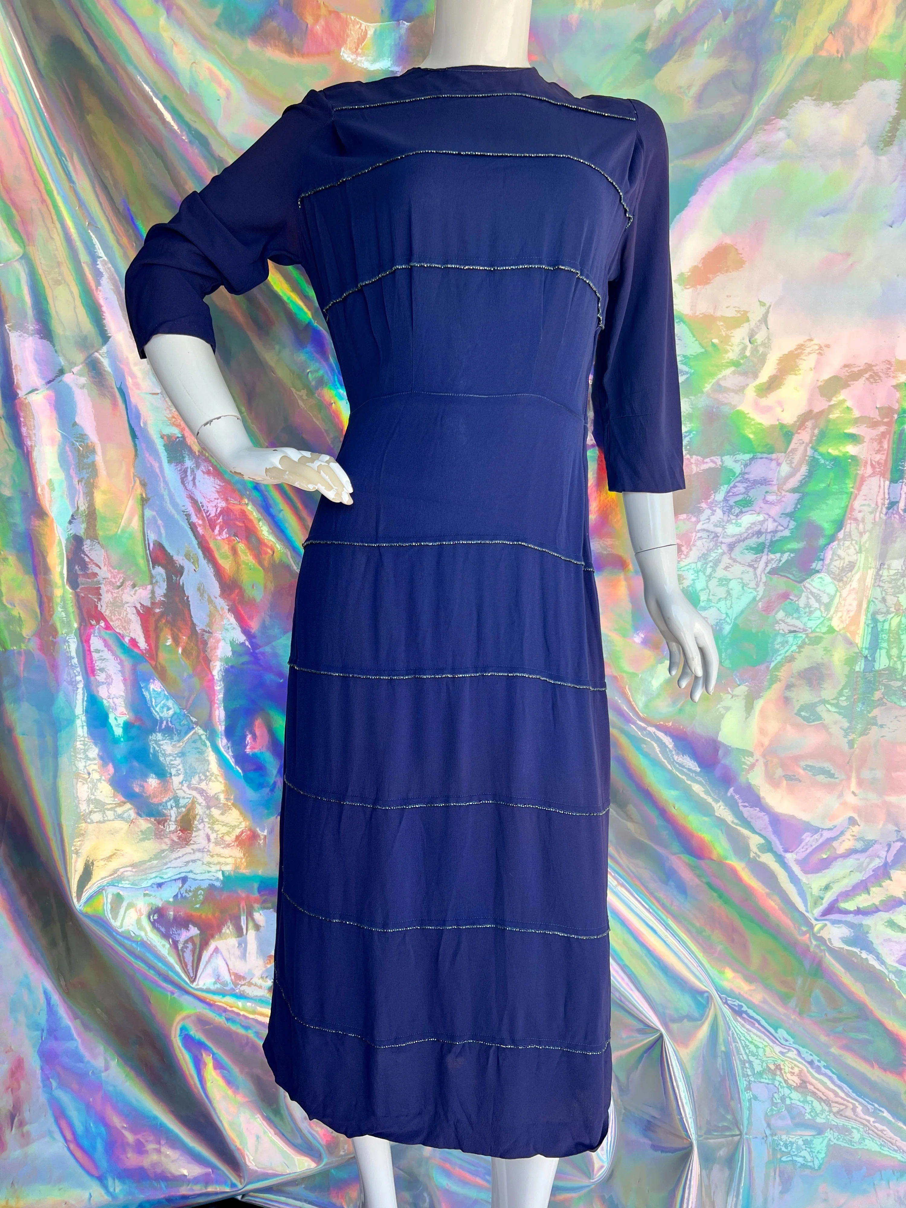 30s/40s Blue Sheath Dress with Metallic Beading by A Graceful Lady - Image 8