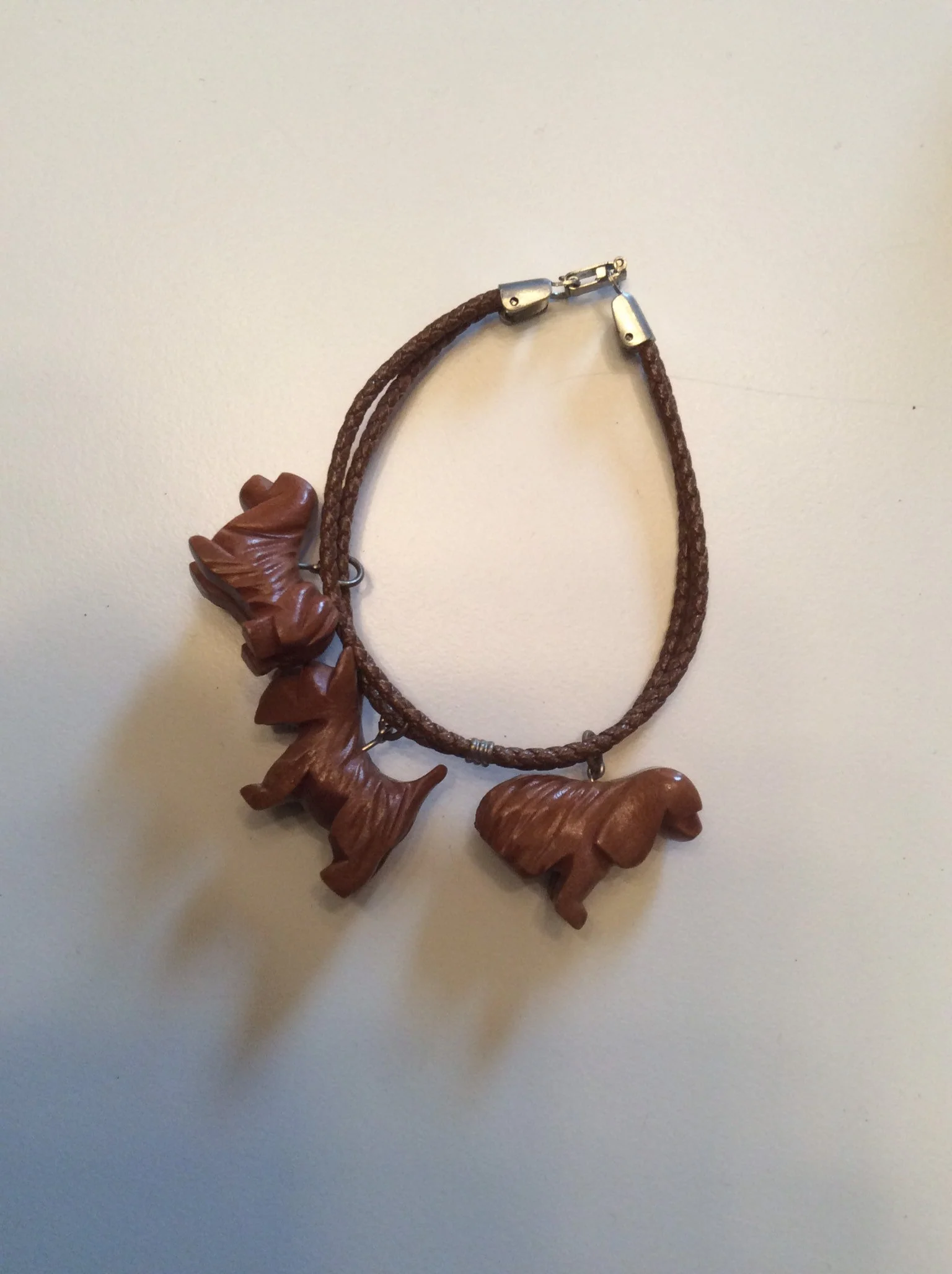30's/40's Braided Leather and Wooden Dog Charm Bracelet - Image 2