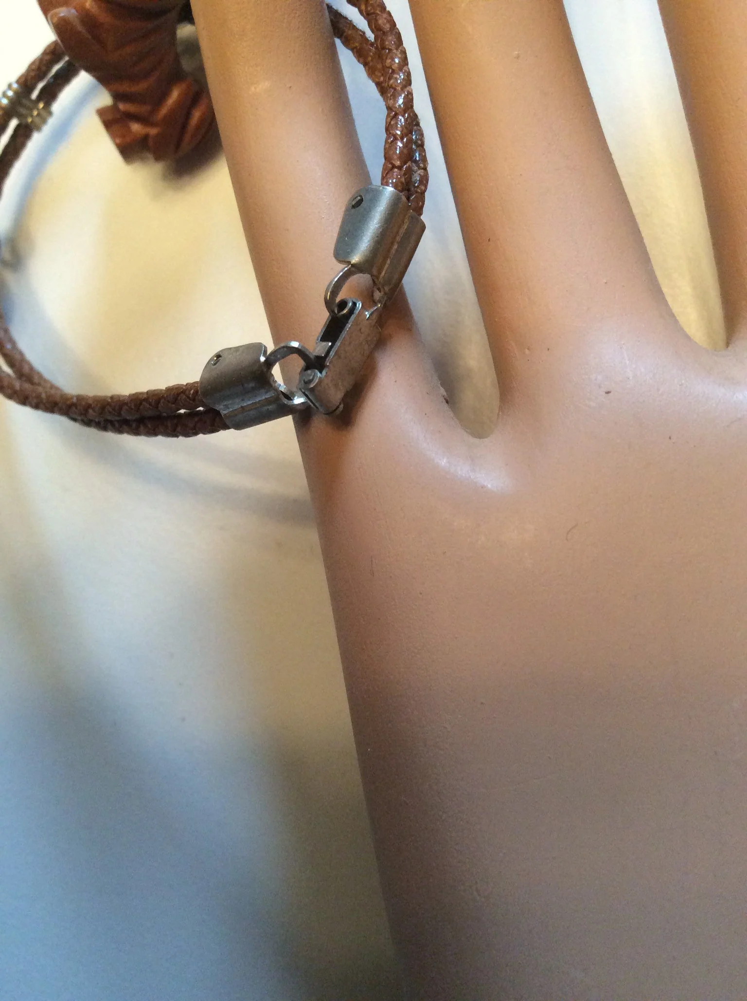 30's/40's Braided Leather and Wooden Dog Charm Bracelet - Image 3