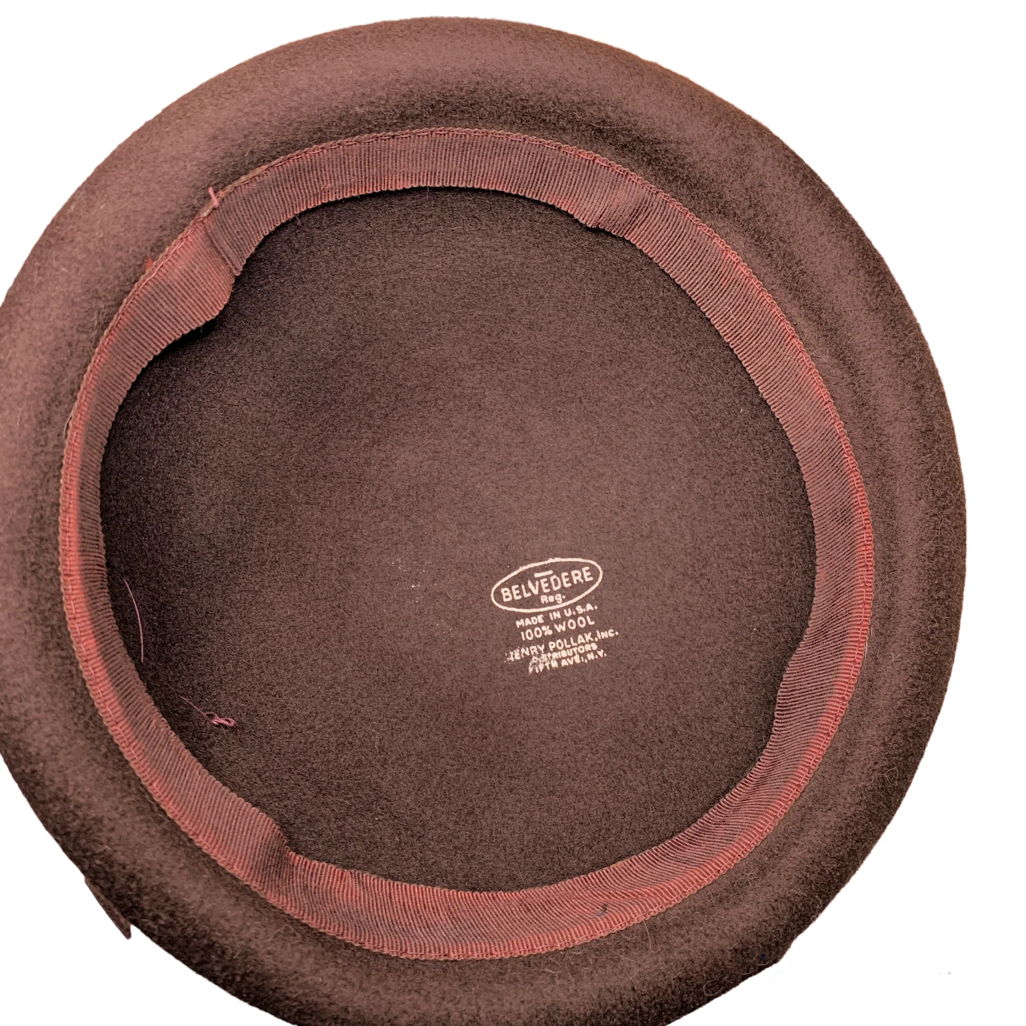 30s/40s Chocolate Brown Wool Felt Roller Cap Hat Feather By Belvedere Henry Pollak - Image 8