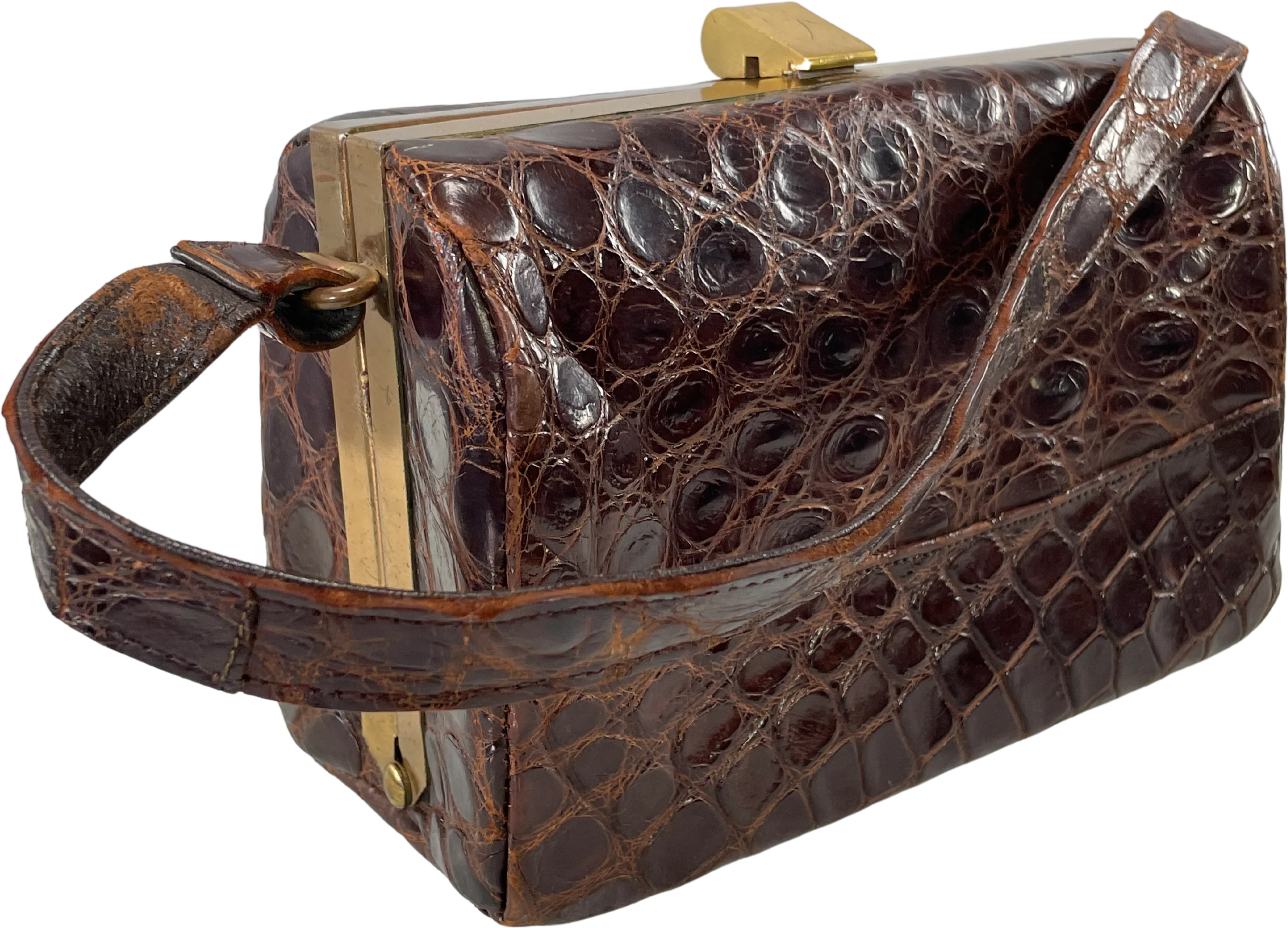 30s/40s Dark Brown Alligator Box Style Handbag Purse