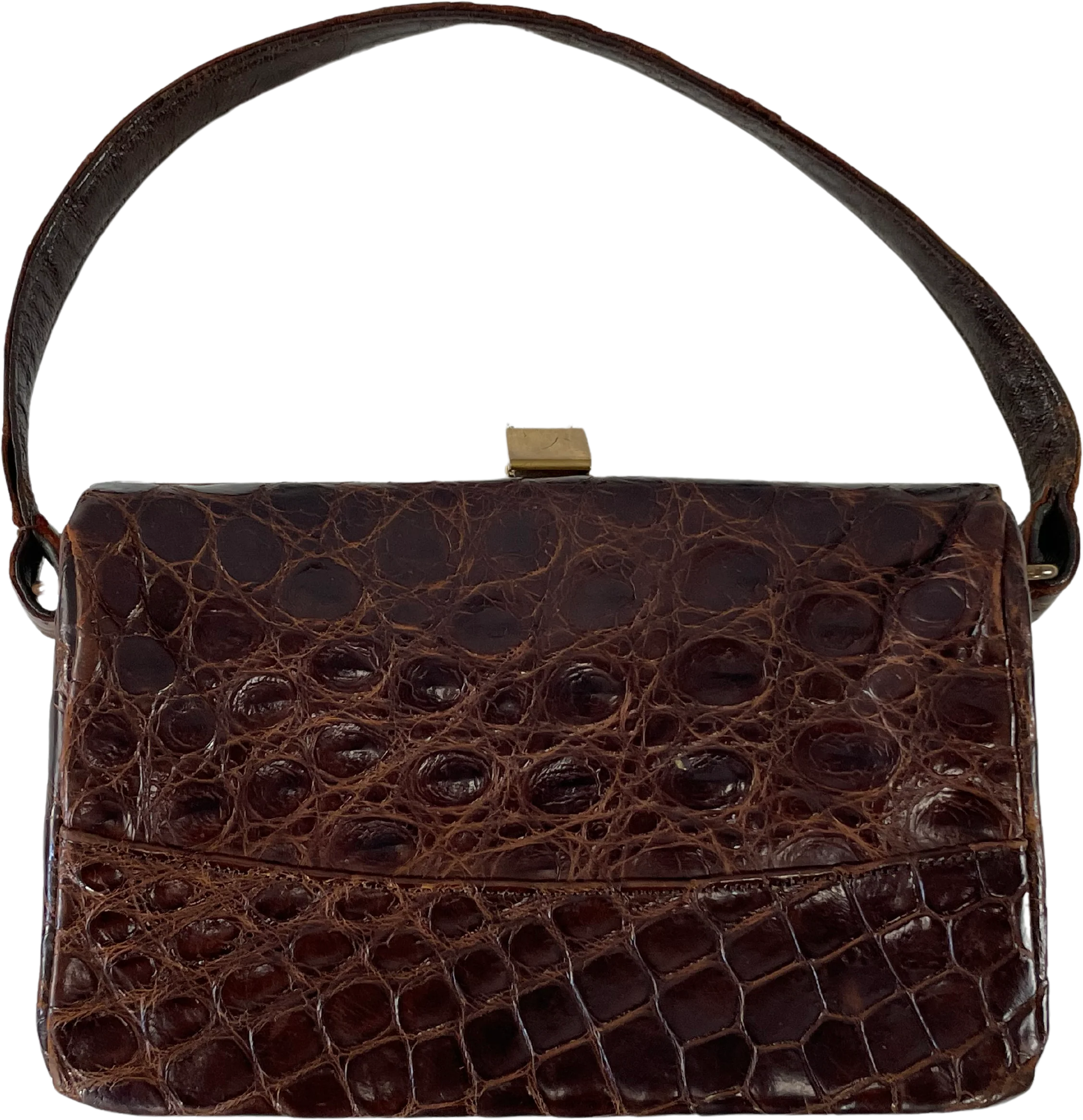 30s/40s Dark Brown Alligator Box Style Handbag Purse - Image 2