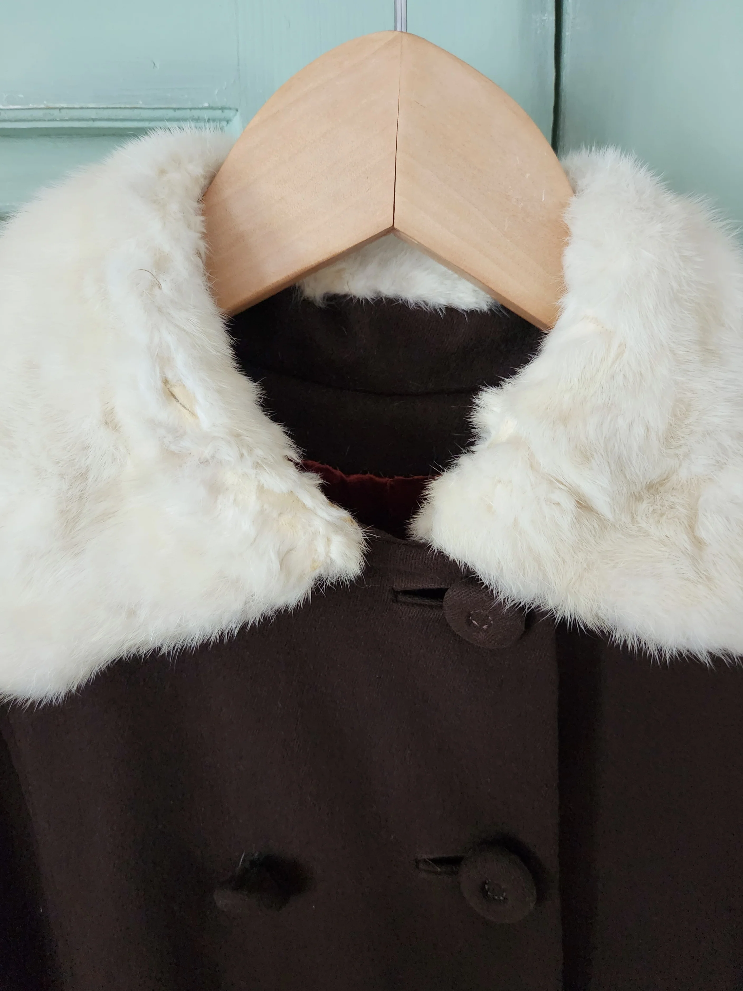 30s/40s Double Breast Fur Trim Long Brown Wool Swing Coat By Laro Co. - Image 16