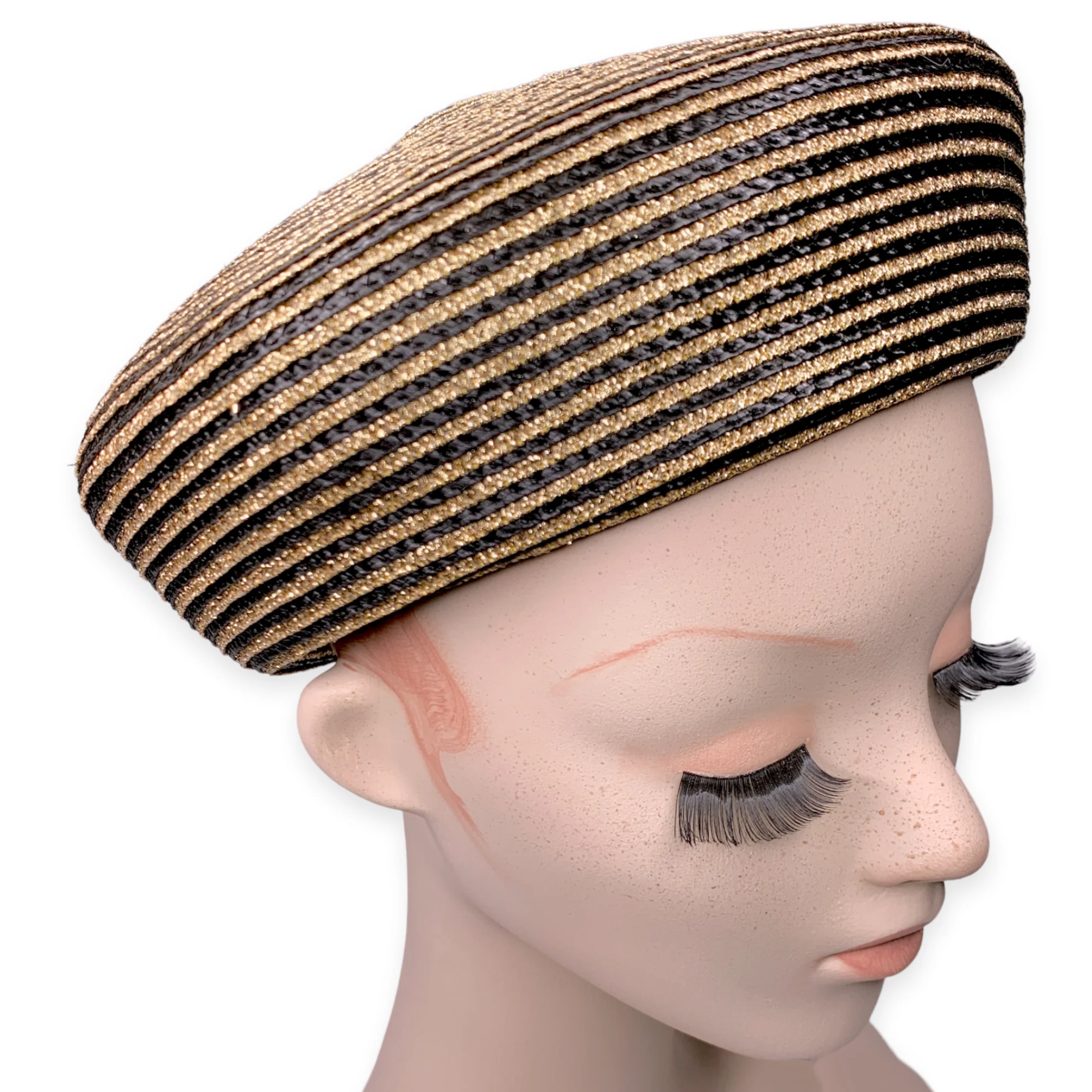 30s/40s Egyptian Revival Black Metallic Gold Crown Hat - Image 4